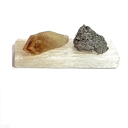 Astroghar Natural Selenite Golden Pyrite and Citrine Raw Rough Crystals for Reiki Healing and Grid Making