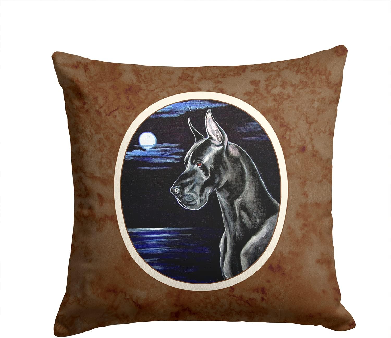 Caroline's Treasures 7060PW1414 Black Great Dane in The Moonlight Fabric Decorative Pillow Machine Washable, Indoor Outdoor Decorative Pillow for Couch, Bed or Patio, 14Hx14W