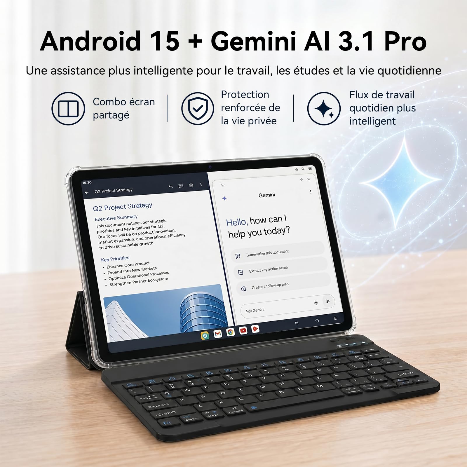 TABWEE Tablette avec Clavier et Stylet, 18 Go+ 128 Go (2To TF) | Idéal Pour l'École et l'Université, Android 15 Tablette 10 Pouces, 6000 mAh, Gemini AI, GPS (Garantie de 4 Ans)