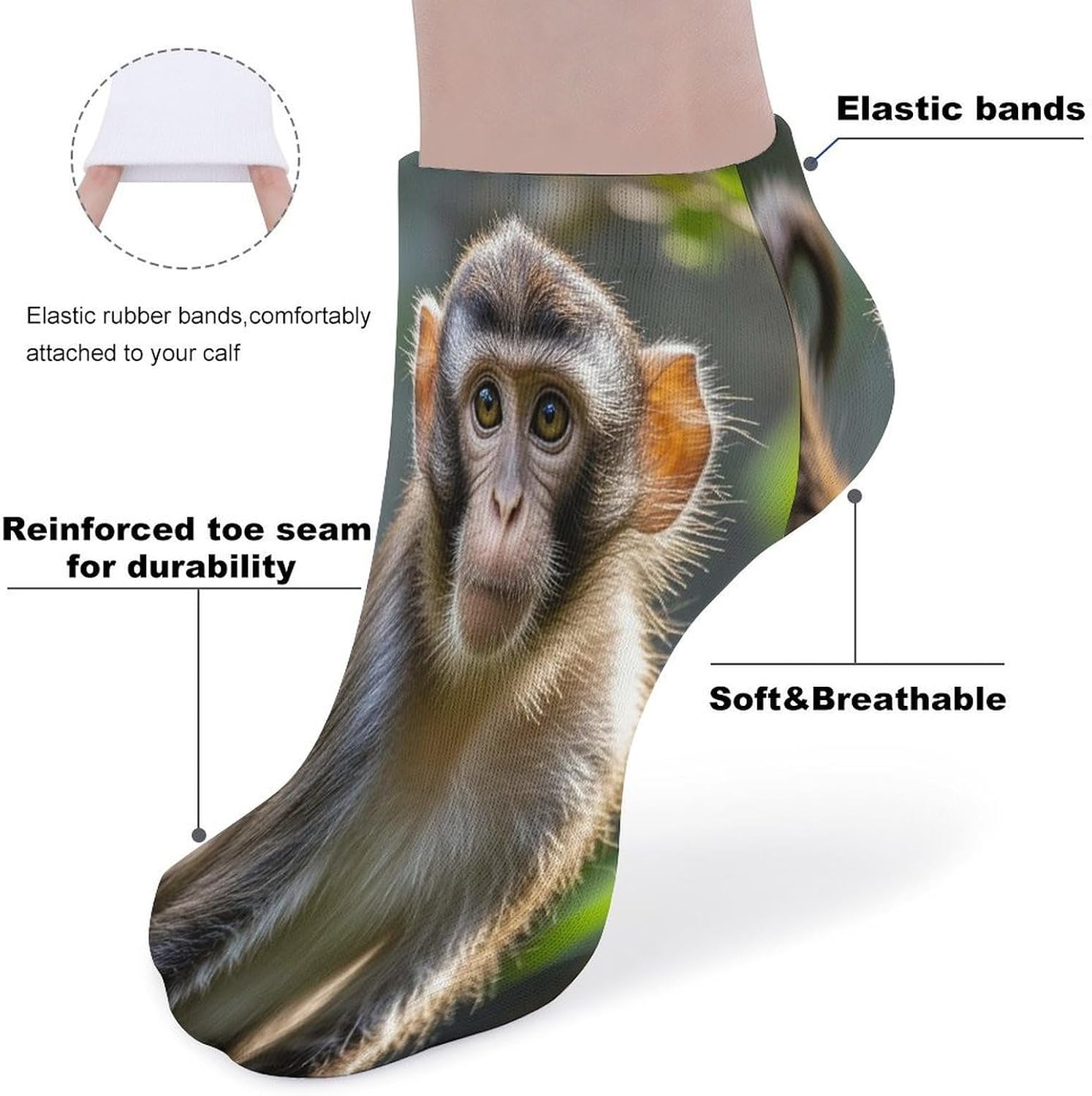 Big Eyed Monkey Ankle Socks for Men Women 5 Pairs