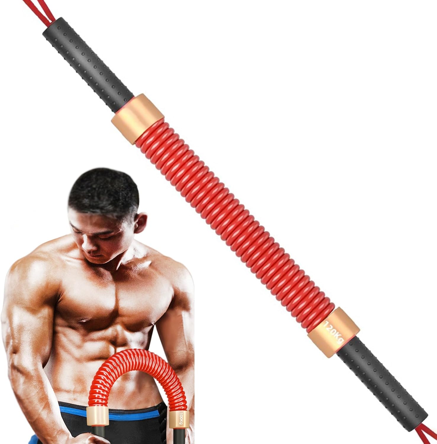 Power Twister Bar, 80kg, 90kg, 100kg, 110kg, 120kg, 130kg, 150kg Heavy Duty Chest Expander, Portable Workout Equipment for Chest, Shoulder, Forearm, Bicep and Arm(100kg)