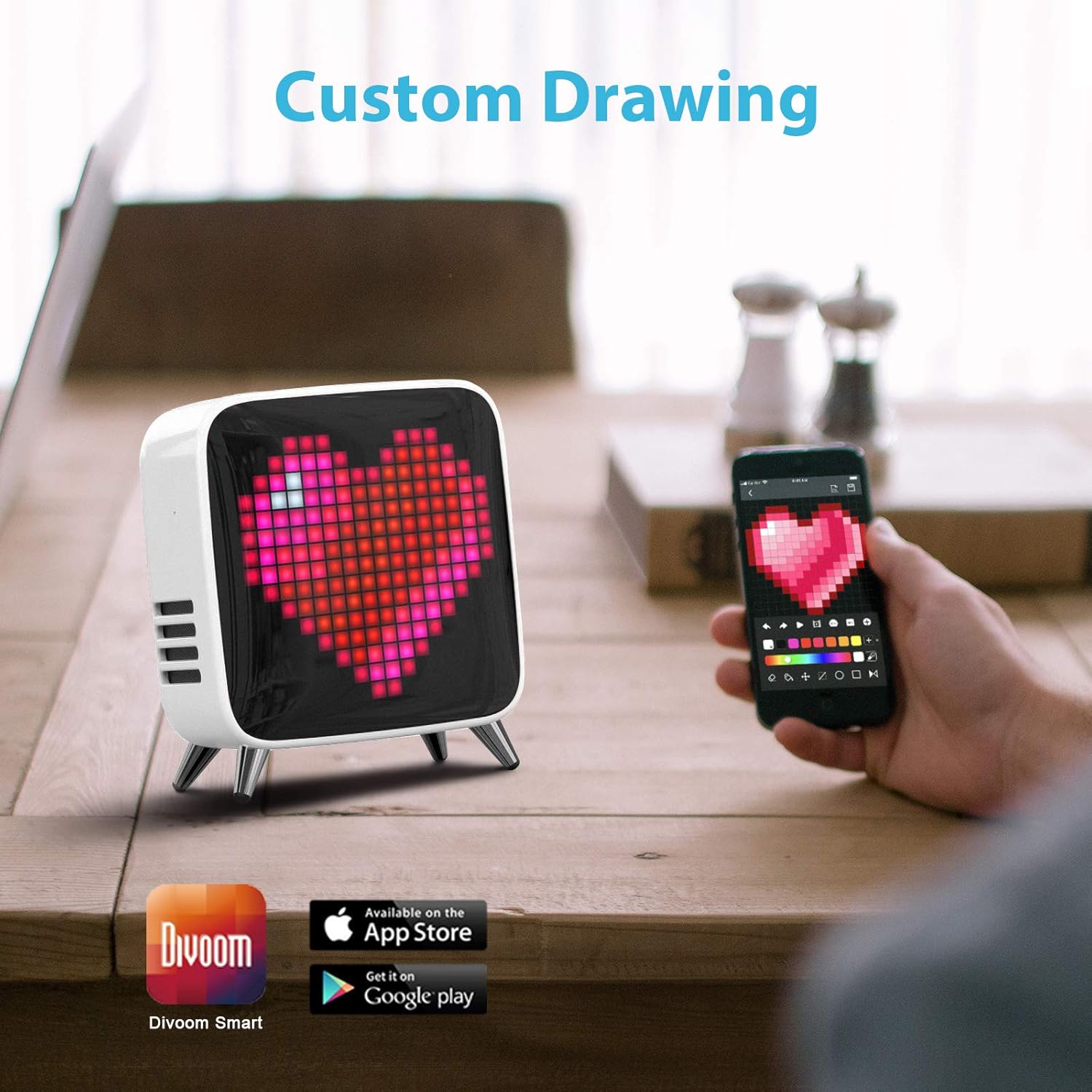 Review Discount Divoom Tivoo Max - Pixel Art Bluetooth Speaker with Hi-Res 40W Audio, 8in LED Display Decor APP Control for Home, Office, Gaming Room(White)