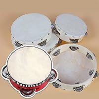 Vista 2 de BQLZR 4" pandereta musical roja batió el tambor redondo instrumento musical de piel natural de madera