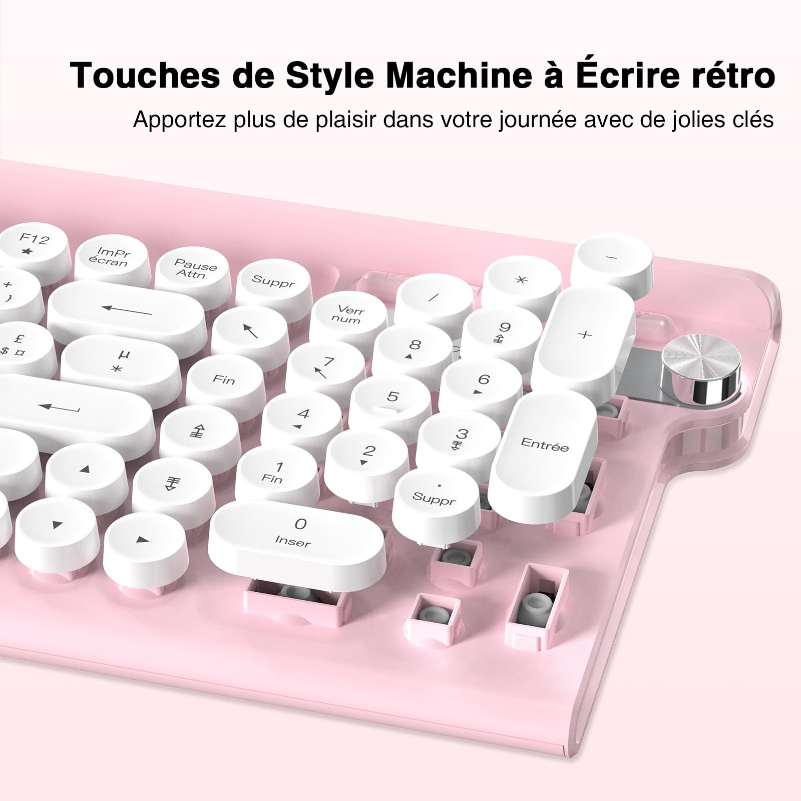RaceGT Clavier Souris sans Fil 2.4GHz USB-A, Silencieux, Ergonomique | Clavier sans Fil AZERTY Français, 12 Raccourcis, 1600 DPI, Portable, pour PC/Laptop/Windows/MacOS, Bureau-Rosa