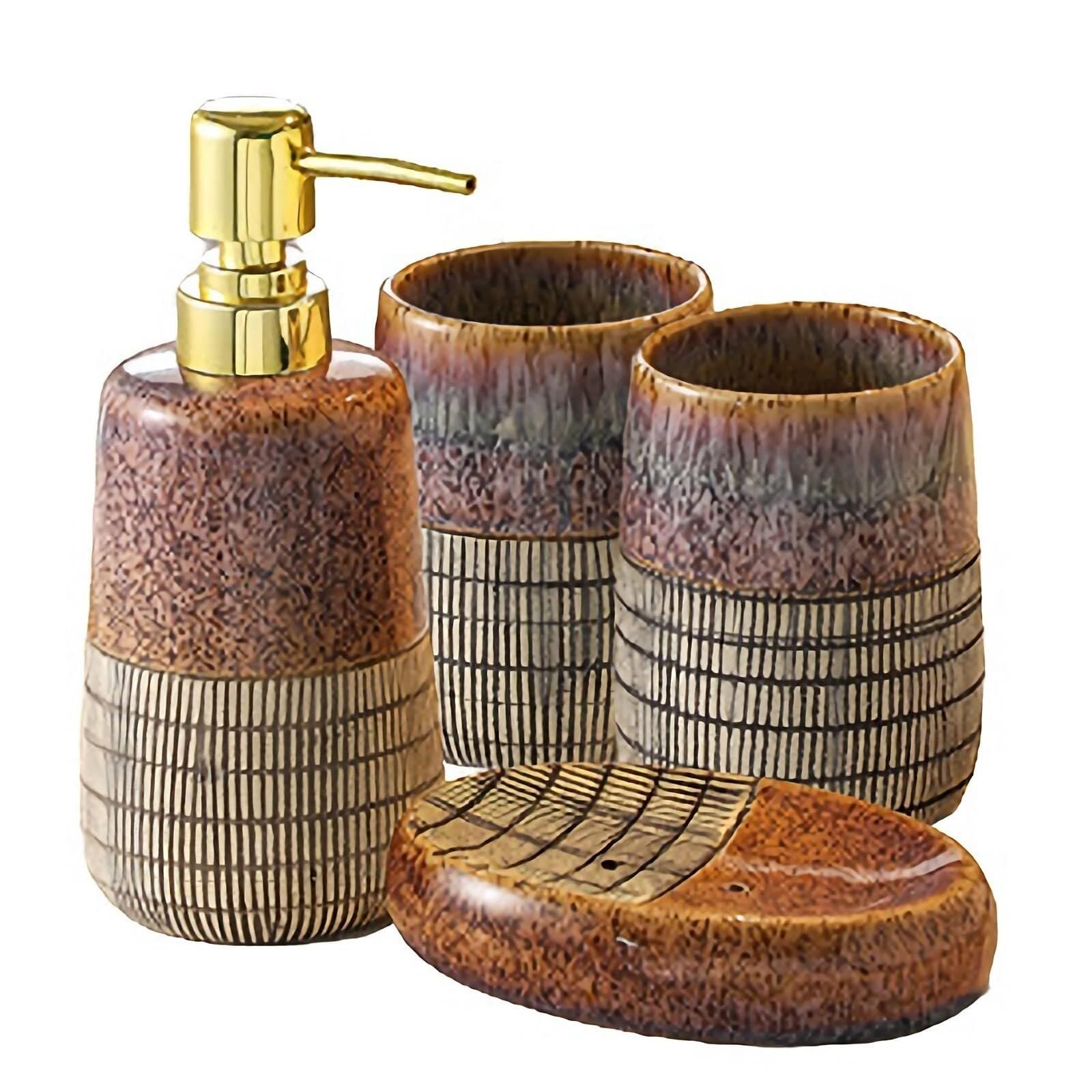Bathroom Sets El Juego de Accesorios Incluye dispensador jabón, Plato for, Vaso y Soporte for cepillos Dientes (4 Piezas) Coastal Decor