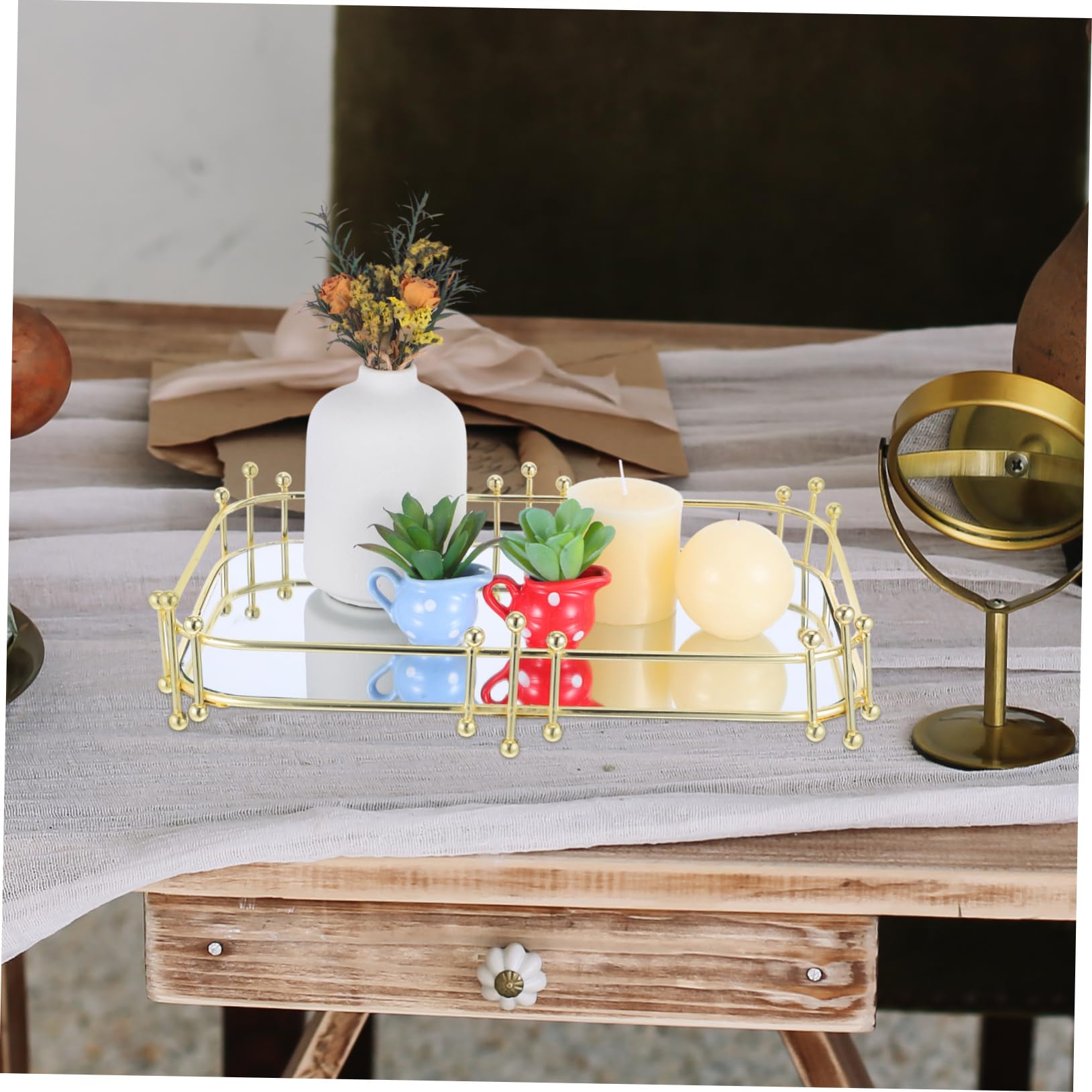 ABOOFAN Bandeja Decorativa para Tocador y Baño, Organizador de Maquillaje y Perfumes, Hierro Dorado, Gran Capacidad, Fácil de Limpiar