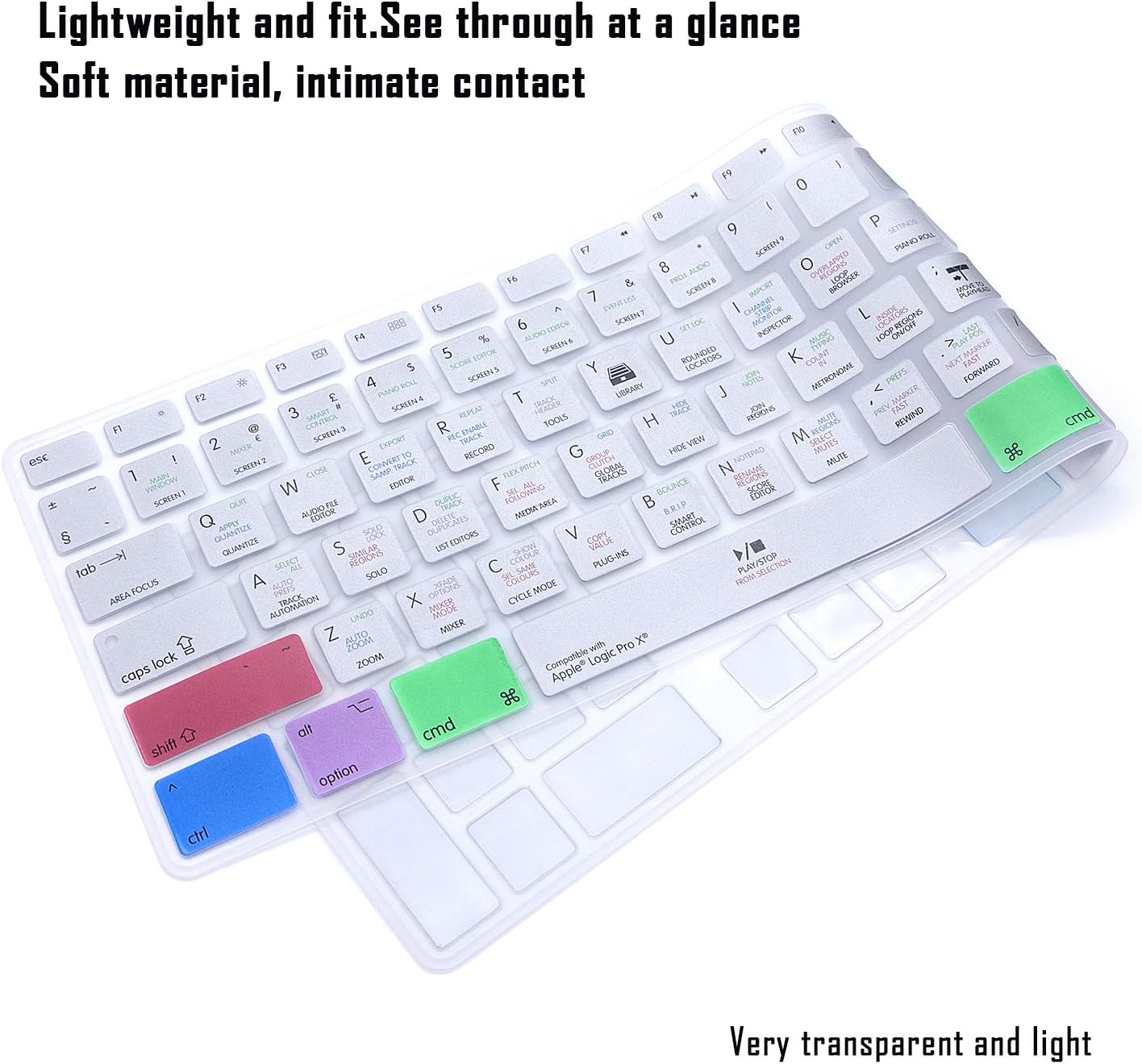 XHLWZR US/EU/UK Logic Pro X Shortcuts Hotkey Silicone Keyboard Cover Skin for IMac G6 MB110LL/B MB110LL/A A1243 Keyboard with Numeric Keypad NumberPad(USA and European Version) - Image 4