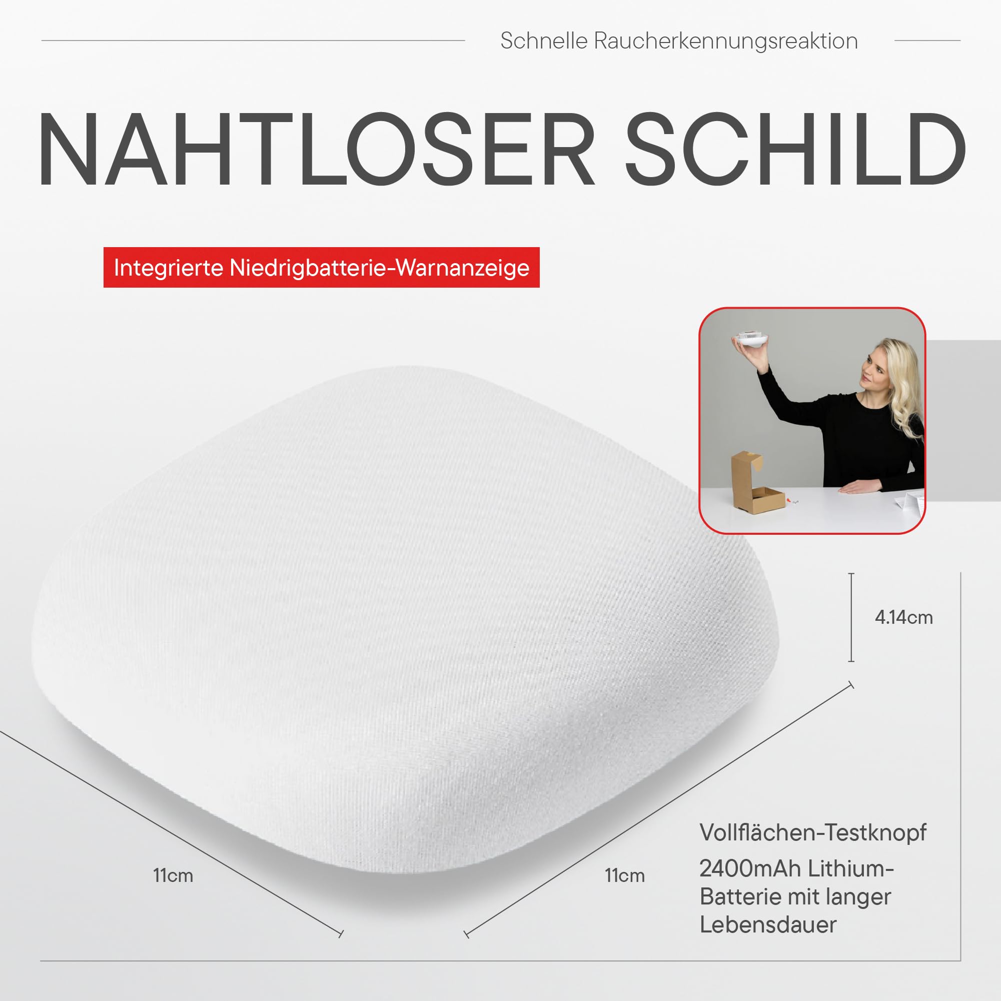 Jalo Kupu 10 Rauchmelder - 6er Pack – optischer Brandalarm für zu Hause – 10 Jahre Lithium-Batterie – skandinavisches Design – Weiß