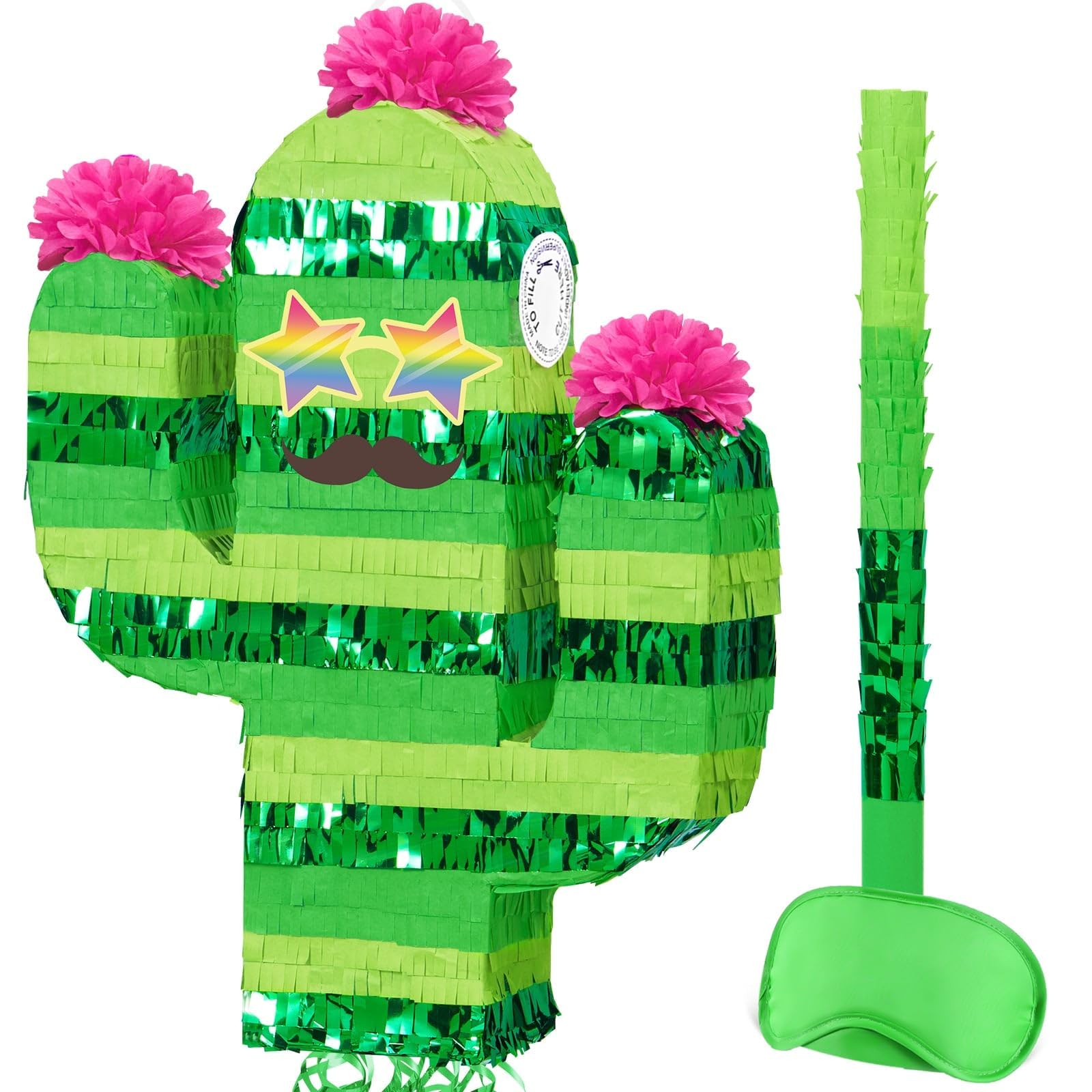 WERNNSAI Cactus Pinata - Mexican Tropical Hawaiian Pinata Fiesta Party Decorations with Stick and Blindfold Cinco de Mayo Supplies Summer Luau Taco Bar Decor Green Cactus Photo Prop