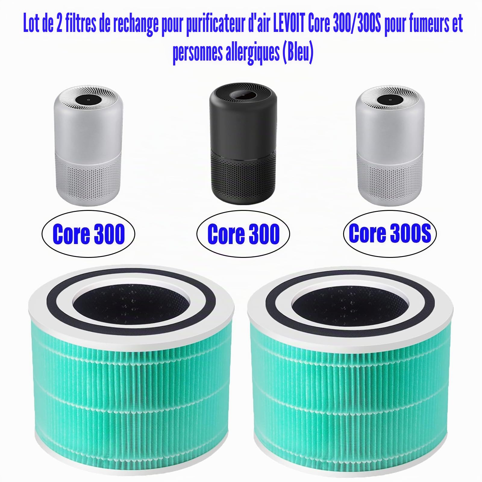 Lot de 2 Filtres de Rechange LEVOIT Core 300-RF-TX 3 en 1 Toxin HEPA | Compatible Avec Purificateur d'Air Core 300 300S, Pour Fumeurs et Personnes