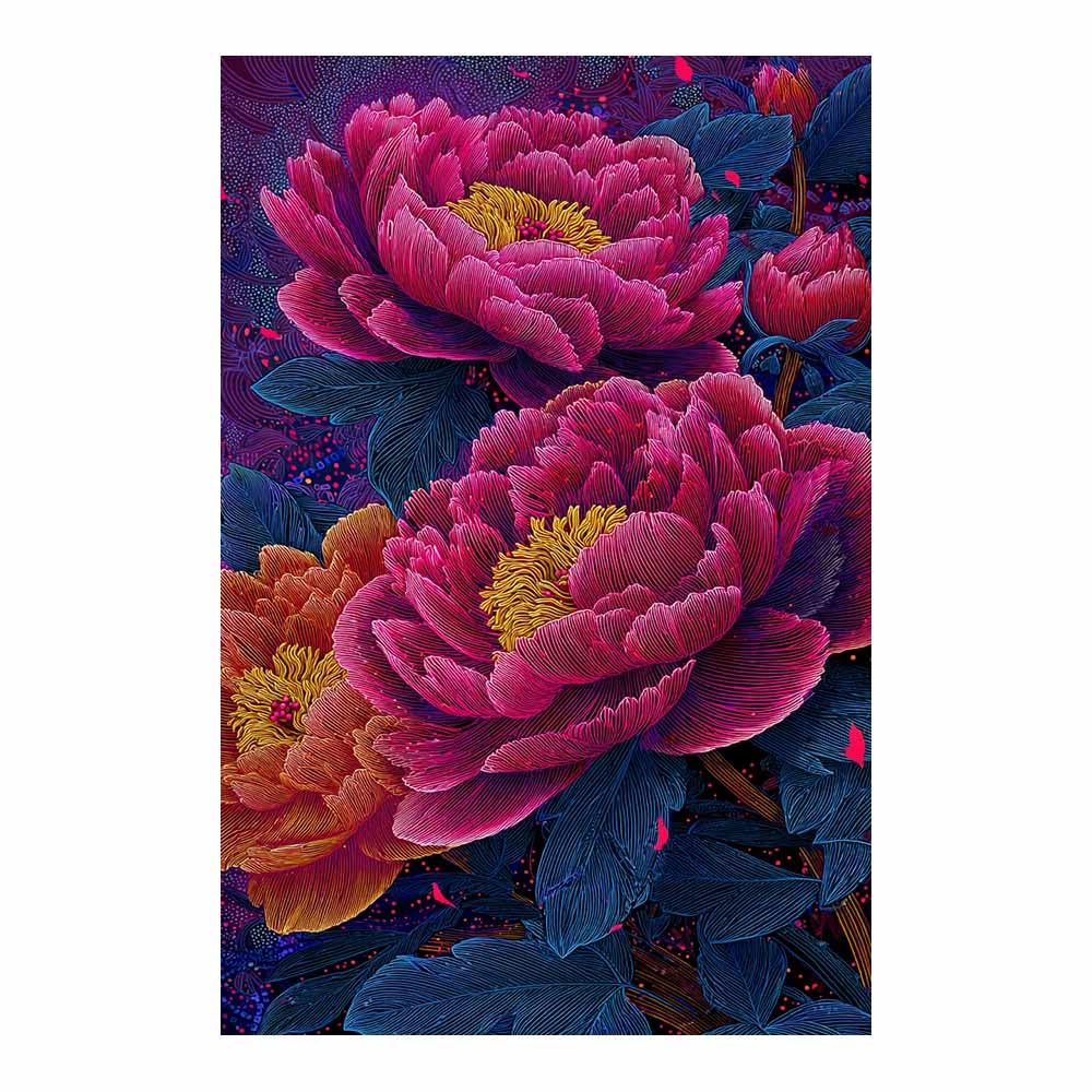 Hoqiu Multicolor Canvas Wall Art Pink Peony Line Art Artwork, Wall Decoration Living Room Bedroom Hallway Stairs Decoration.(Multicolor)-80X120cm Unframed