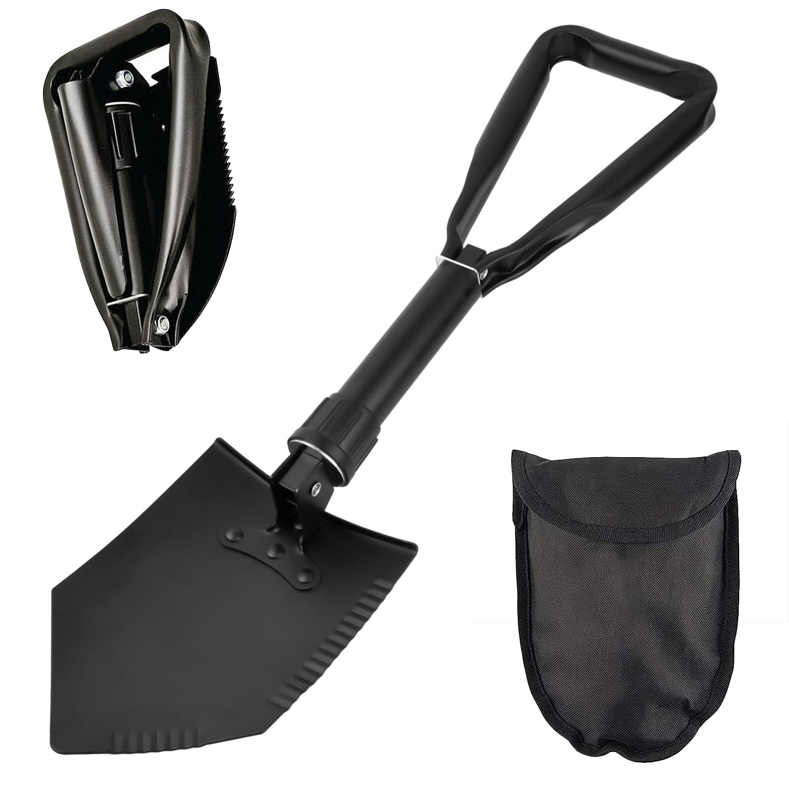 Folding Spade, 58 cm Camping Shovel, Multitool Hand Spade, Mini Folding Camping Shovel, Foldable Steel Camp Shovel, with Storage Bag, for Digging Backpacking Gardening Hiking, Black