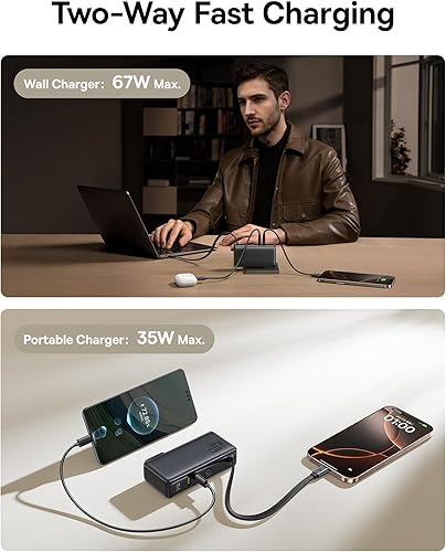 Miniatura 3 de Baseus Nomos Power Bank, enchufe de pared plegable de 67 W y cargador portátil de 10,000 mAh 35 W, paquete de baterías esenciales de viaje 3 en 1,