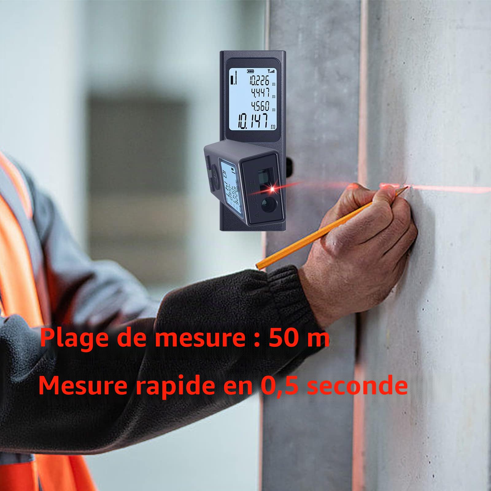 Télémètre Laser Intelligent Outil de Mesure Laser Portable Distance Laser Portable Rechargeable par USB, Mode pythagore, Mesurer la Distance, la Surface et Le Volume, avec Fonction Horizontale