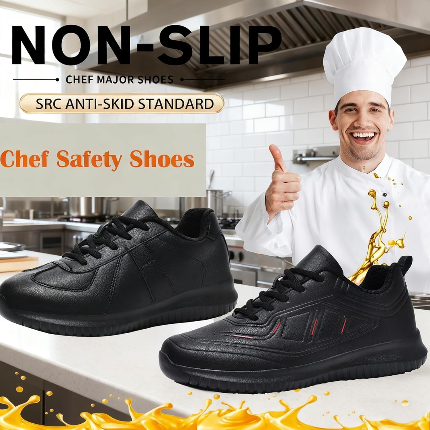 Professional Chef Shoes for Men Women, Anti-Slip Oilproof Waterproof Work Shoes, Lightweight Comfortable Kitchen Restaurant Footwear