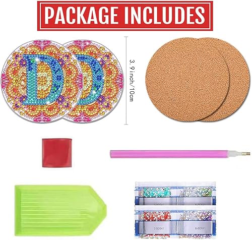 Miniatura 2 de Bysincy Kit de 2 posavasos de pintura de diamantes de 26 letras A-Z, 5D, arte de diamantes, mosaico, alfabeto, por número, para adultos y niños,