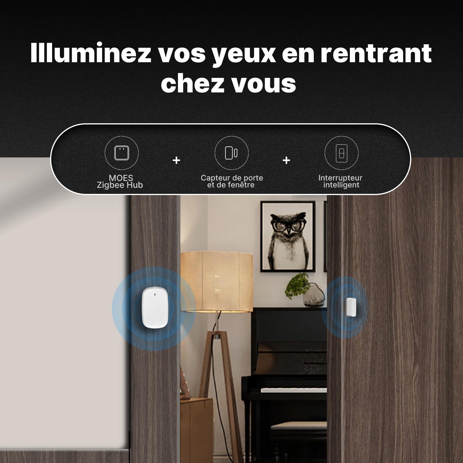 MOES Capteur de Porte et Fenêtre Intelligent ZigBee, 3PCS | Détecteur sans fil pour système d'alarme et maison, nécessite ZigBee Tuya Gateway, Smart Life