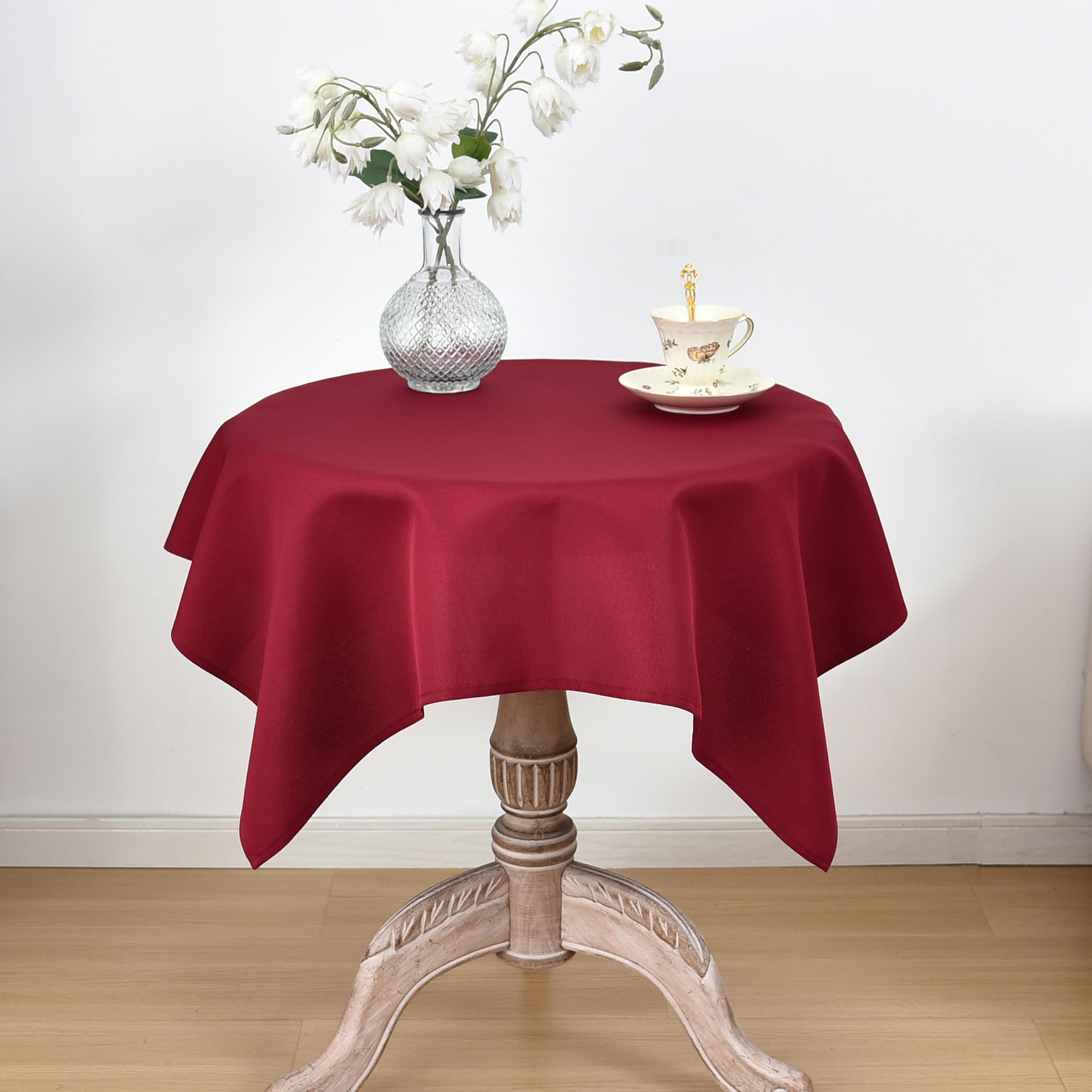 Viiamacki Burgundy Square Small Tablecloth, 24 x 24 Inch, Stain and Wrinkle Resistant Machine Washable Polyester Table Cloth, Fabric Nightstand End