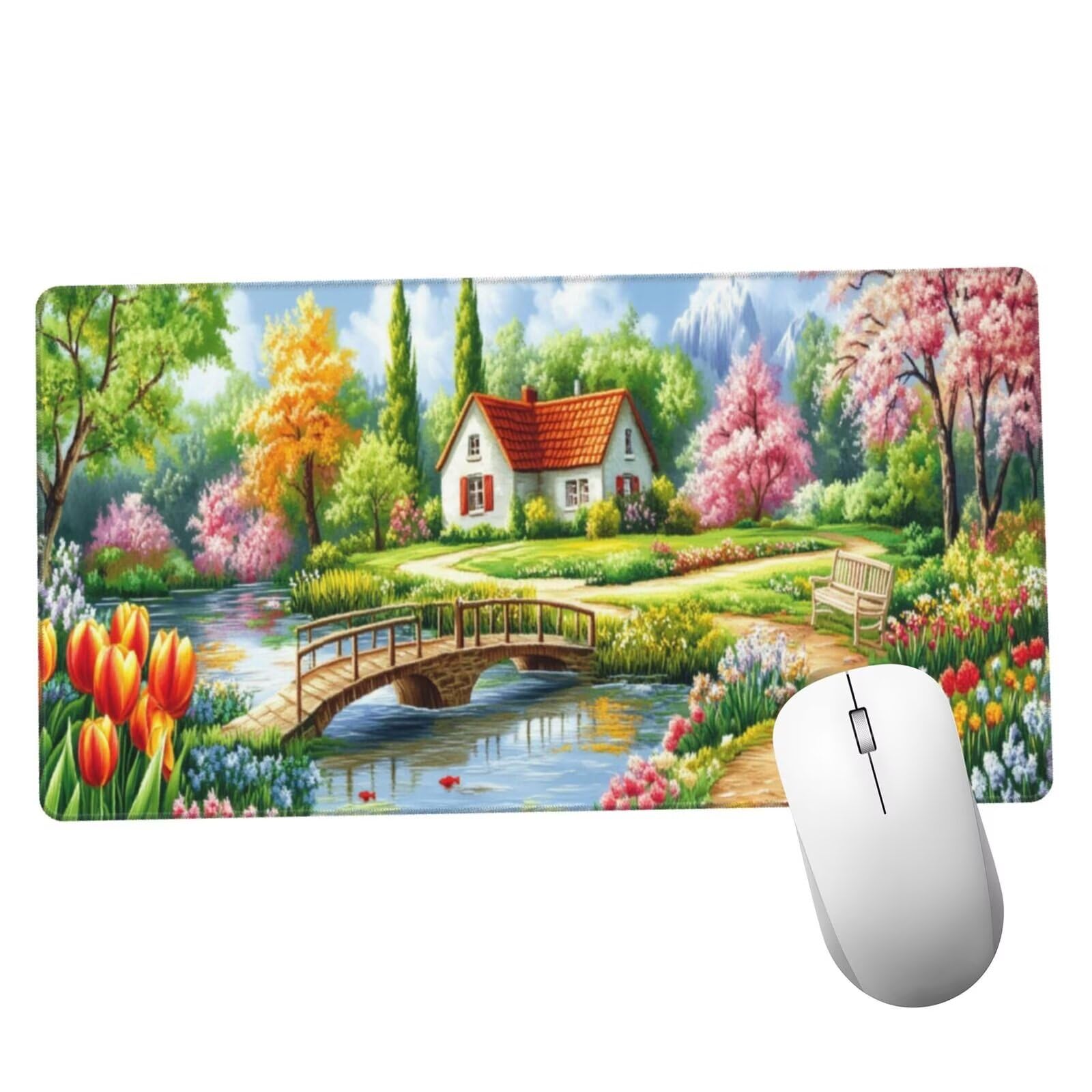 Zielona podkładka pod mysz XXL krajobraz mata na biurko 1600 x 800 x 3 mm zmywalna podkładka do gier na laptopa, z antypoślizgową gumową podstawą do gier, PC, pracowników biurowych Y1357