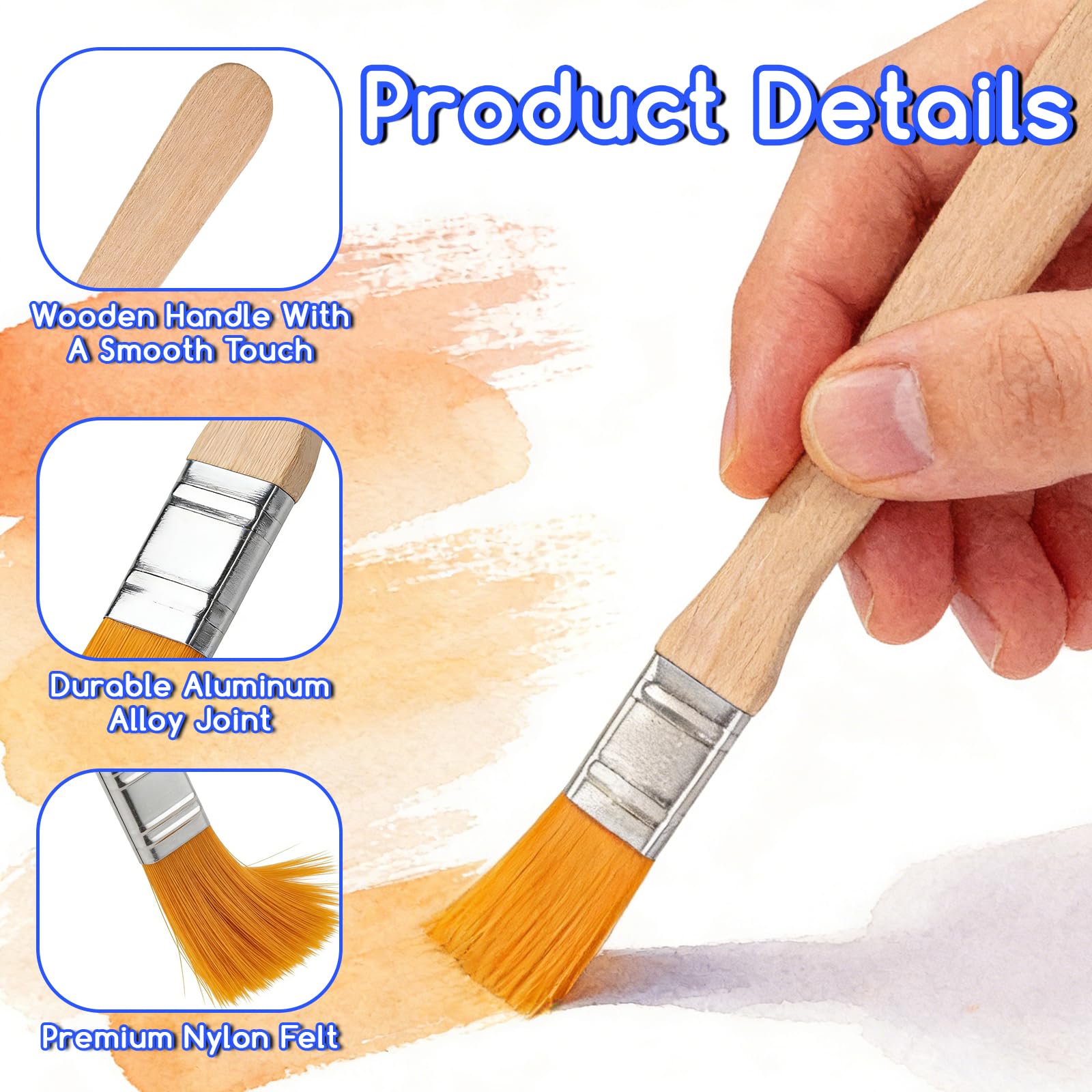 50 Pezzi Pennelli Piatti, 13 cm Lunghezza Pennelli Pittura Piccoli con Manico in Legno, per Colla Vinilica, Muro, Progetti Fai da Te e Forniture Artistiche per Uso Domestico e Creativo