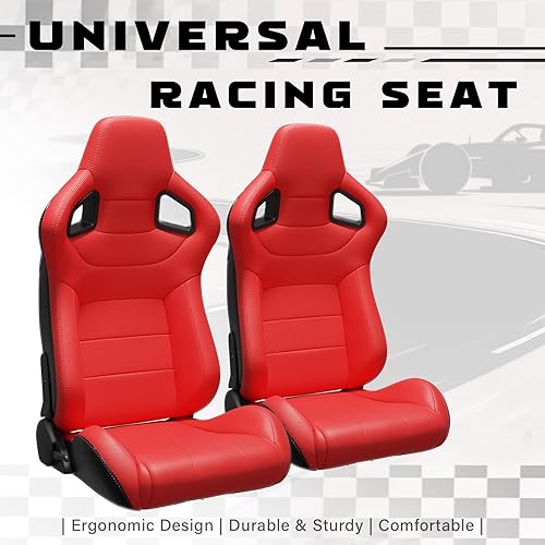 Miniatura 68 de 2 asientos universales ajustables de carreras con deslizadores dobles, asientos de cubo reclinables, 1 par de asientos deportivos para vehículos