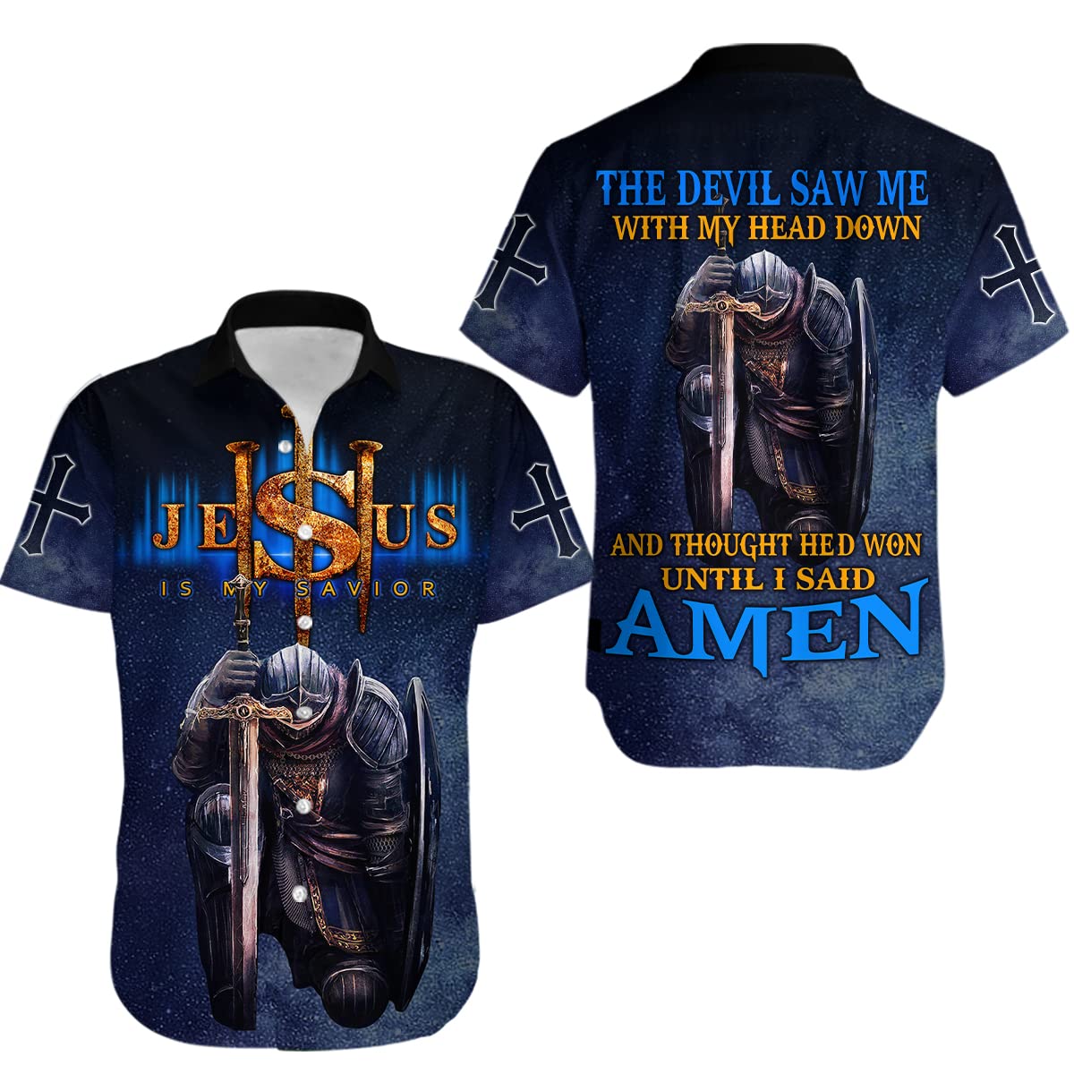 GenericJesus The Devil Saw Me with My Head Down & Thought He'd Won Until I Said Amen Knight Templar Cross Lion Christ Christian Gifts All Over Printed 3D Gifts Shirt, 5X-Small