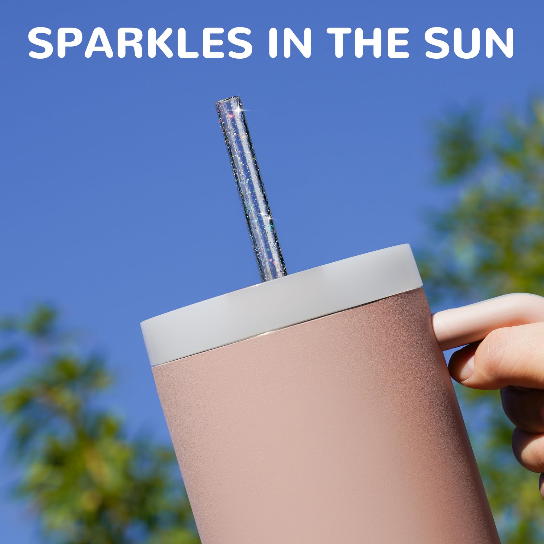 NiHome 12-Pack Glitter Replacement Straws for Stanley Tumbler 40OZ & 2 Cleaning Brushes Set - Image 2
