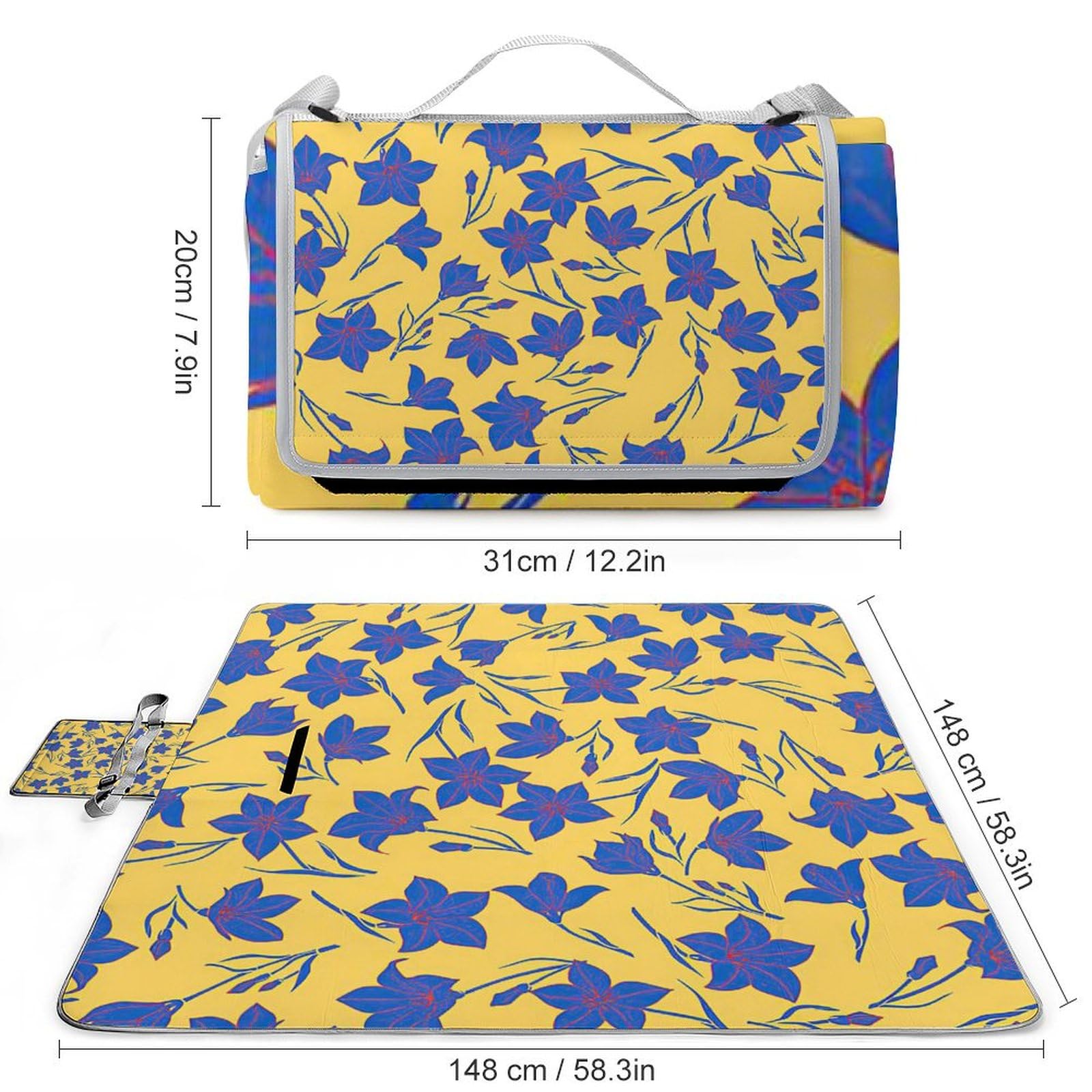 3D Impression De Fleurs Print Couverture Pique Nique Tapis Pique Nique Nappe Picnic Couverture De Pique-Nique pour Camping, Parc, Jardin 148x148cm