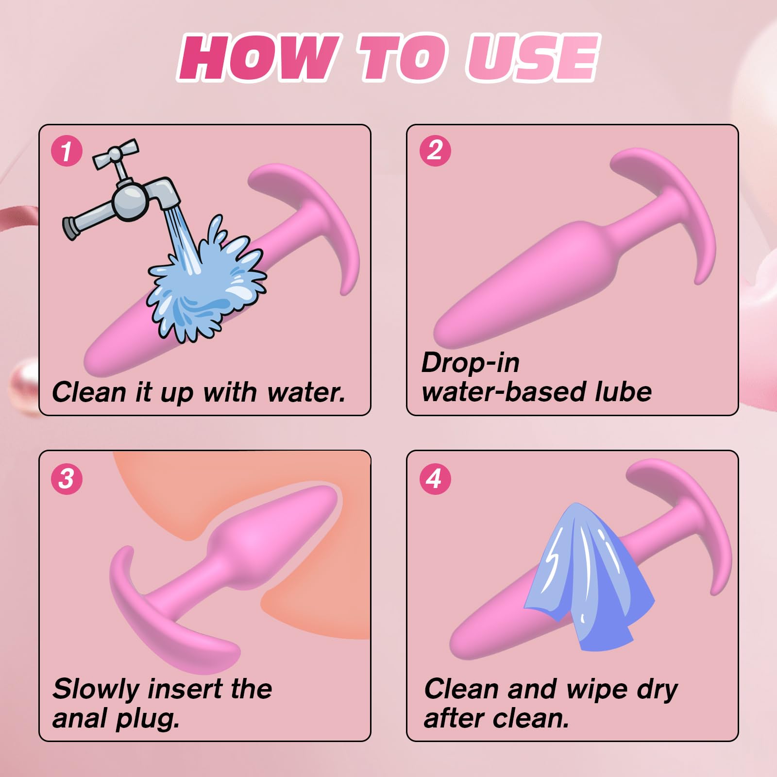 4PCS Silicone Anal Butt Plug Set, Beginner to Advanced, Trainer Kit with Flared Base for Women, Men Comfortable Long-Term Wear, Premium Training Sets, Sex Toys for Couples: Cone 4pcs set pink