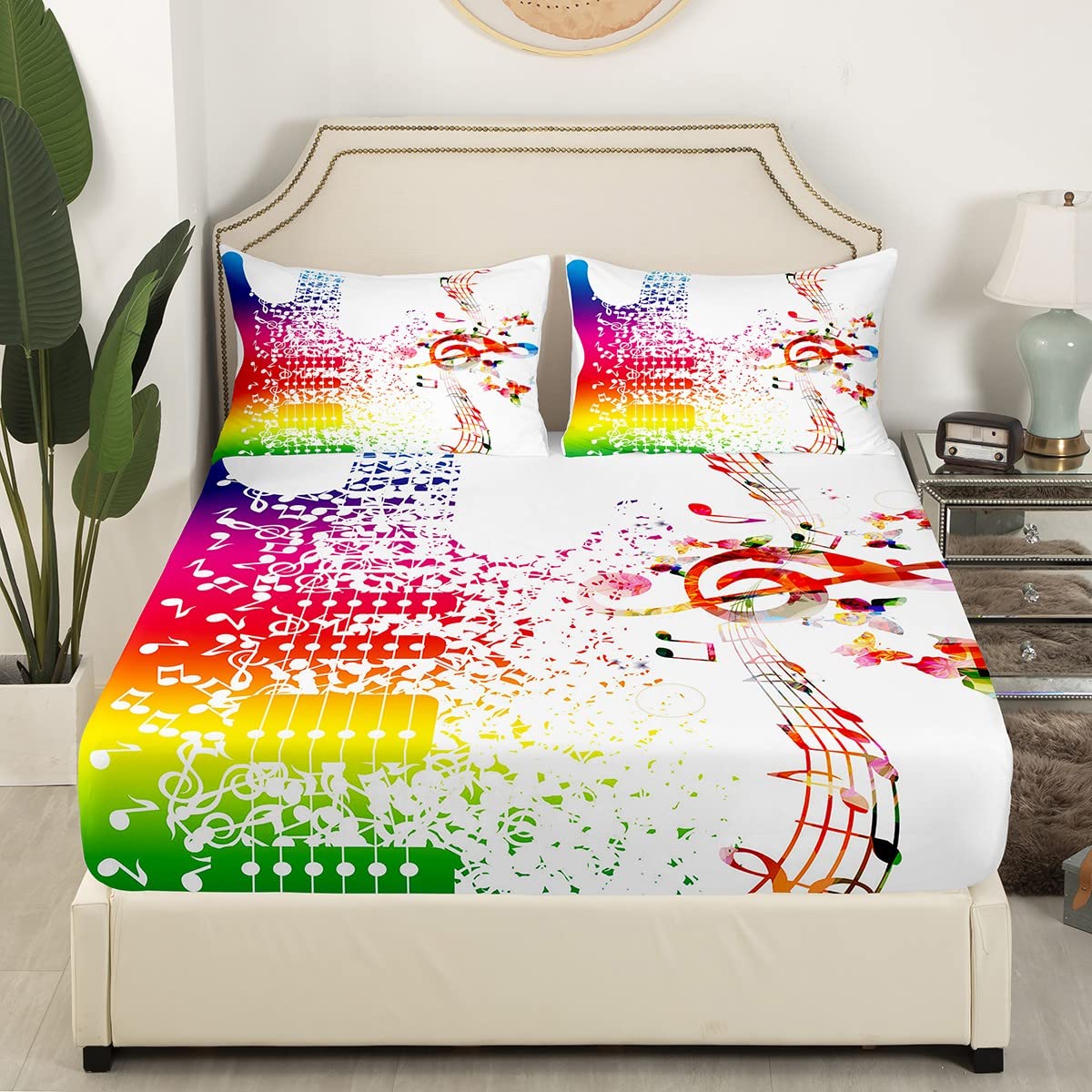 Parure De Lit 90x190 Cm + 2 Taies D'oreiller - Microfibre Douce, Poche 30 Cm - Motif Notes De Musique - 10