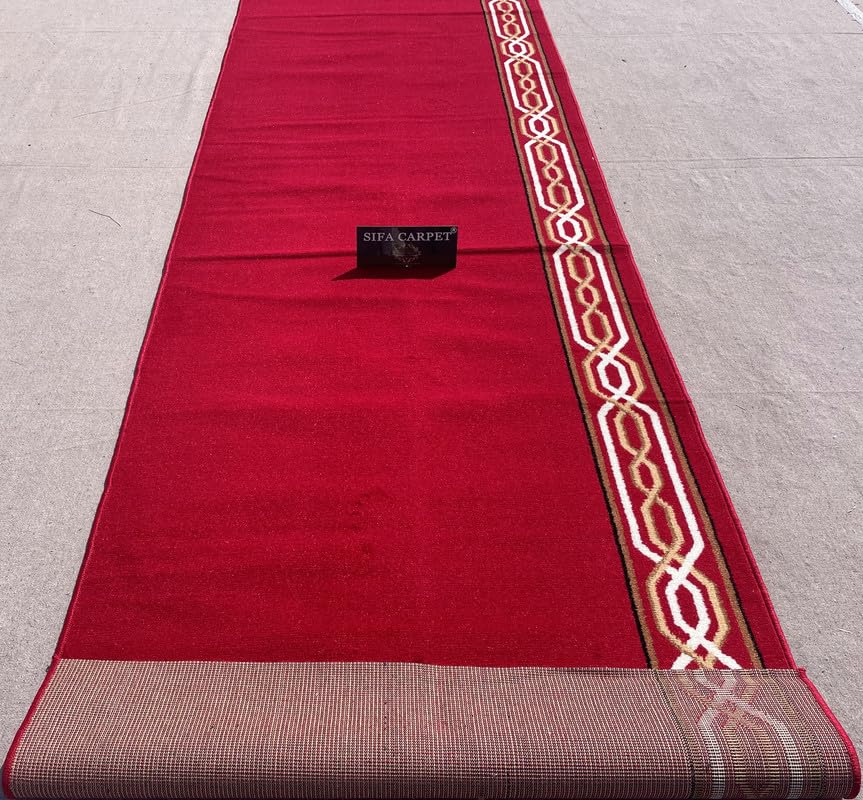 Image of Sifa Carpet Luxury Anti Skid Acrylic Zanamaj Prayer Carpet Rolls for Masjid and Gallery(Red 4x50 Feet)