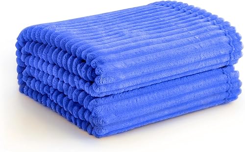 Vista 334 de Vessia Manta de franela de forro polar, 300GSM, acogedora manta a rayas verde salvia para sofá, cama y sofá, cálida y suave, acogedora manta