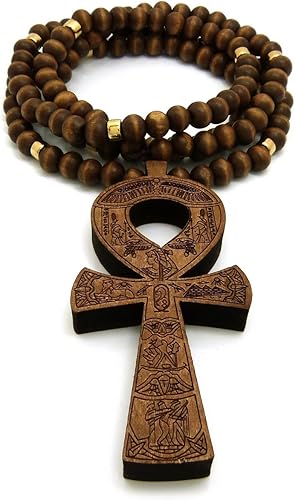 Miniatura 2 de Colgante Ankh de la llave de la vida de Egipto 0.315 in 36" collar de cuentas de madera en tono negro y marrón