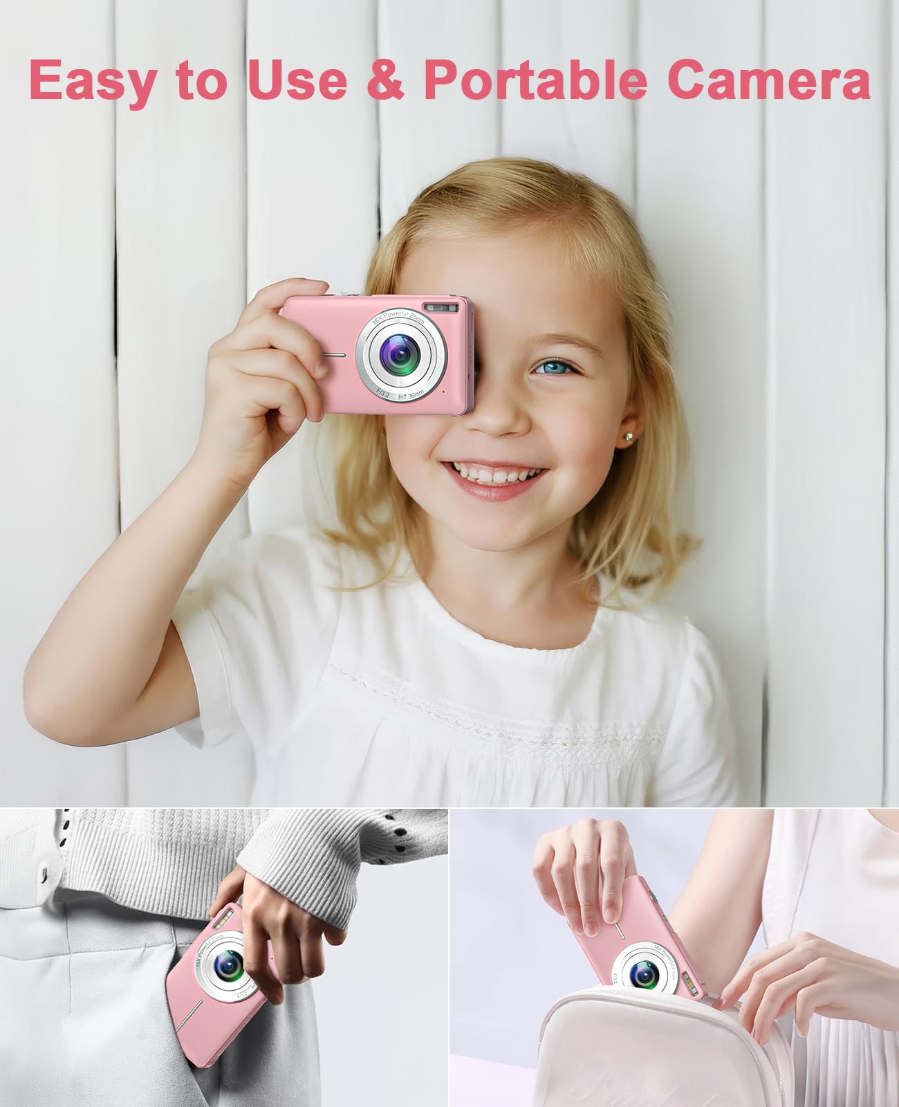 Cámara digital 1080P FHD 44MP cámara digital compacta con pantalla de 2.5 pulgadas, zoom 16X, antivibración, cámara digital portátil pequeña para niños, adolescentes, personas mayores, principiantes