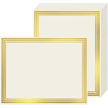 100 Sheets 8.5 x 11 Certificate Paper for Printing, Gold Foil Border