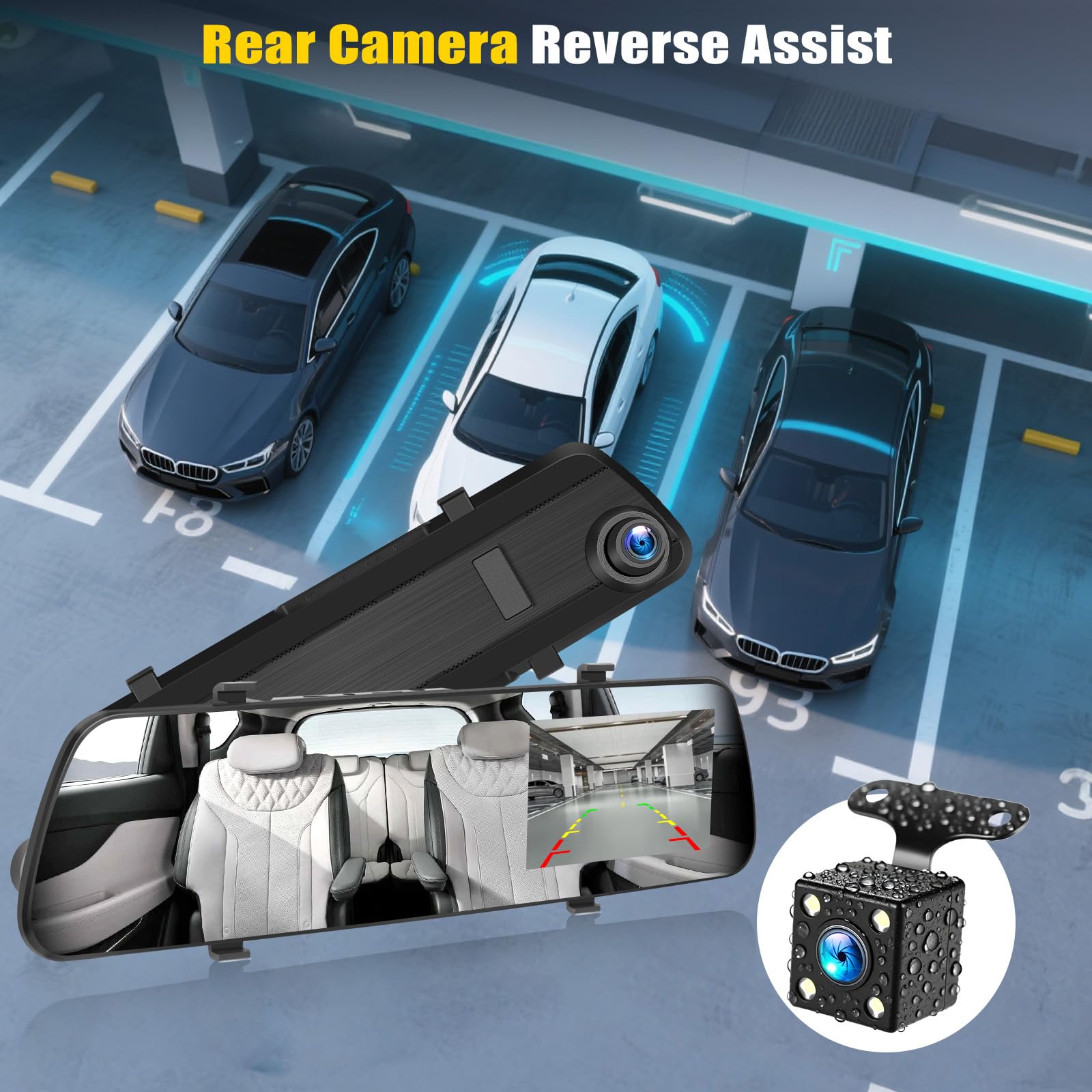 Cámara para Salpicadero con Cámara Trasera 1080P, Cámara para Salpicadero con Pantalla de 4-Pulgadas, Grabación de vídeo para la Seguridad del vehículo, visión Nocturna, grabación en Bucle