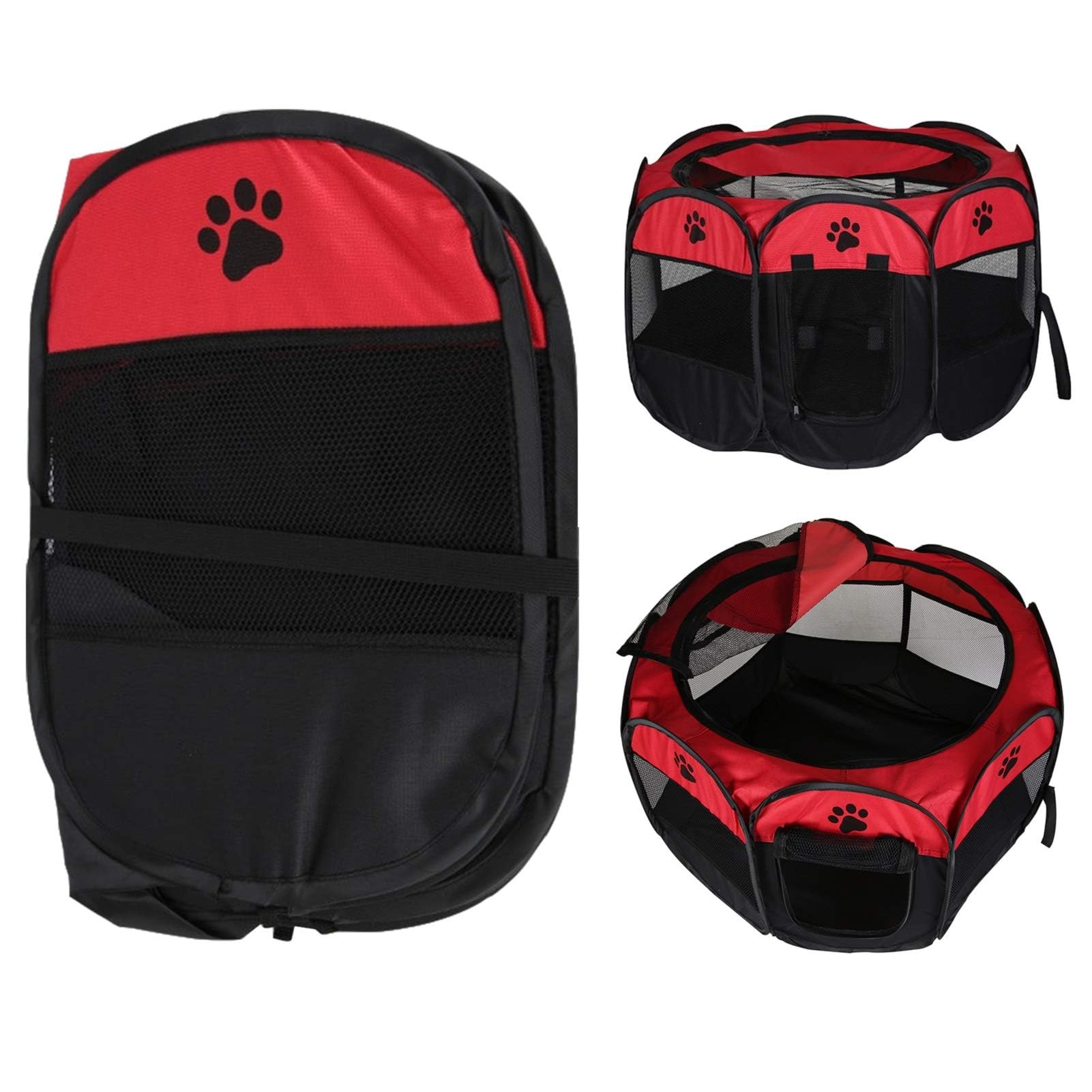 Holdfiturn Foldable Pet Playpen Dog Cat Playpen Soft Fabric Portable Foldable Puppy Run Cage Pet Kennel Indoor Outdoor Use 91 x 91 x 58cm Red