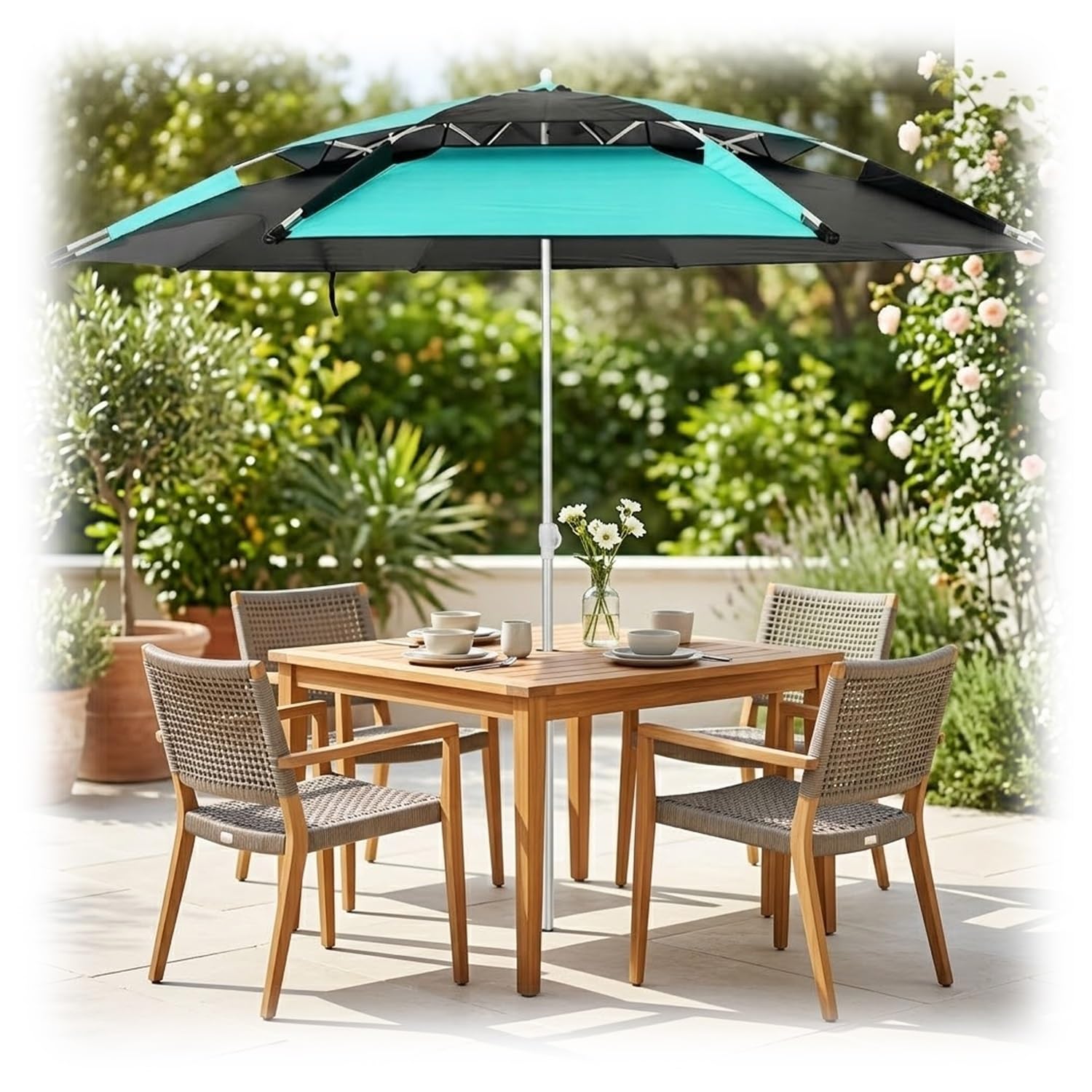 Genérico Sombrilla Playa Antiviento 2/2.2/2.40m Paraguas Playa Plegable con Bolsa de Transporte, Parasol de Jardín Reclinable Portátil Sombrilla Protección Solar para Terraza Piscina(Cian,2.20m)