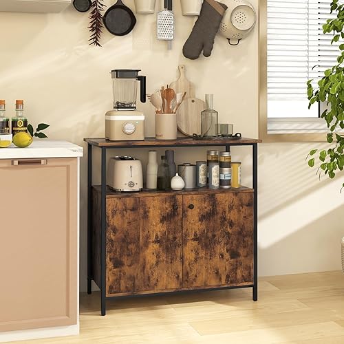 Miniatura 2 de IFANNY Gabinete de buffet, armario de almacenamiento industrial con puertas y estantes, buffets y aparadores de madera, barra de café de granja,