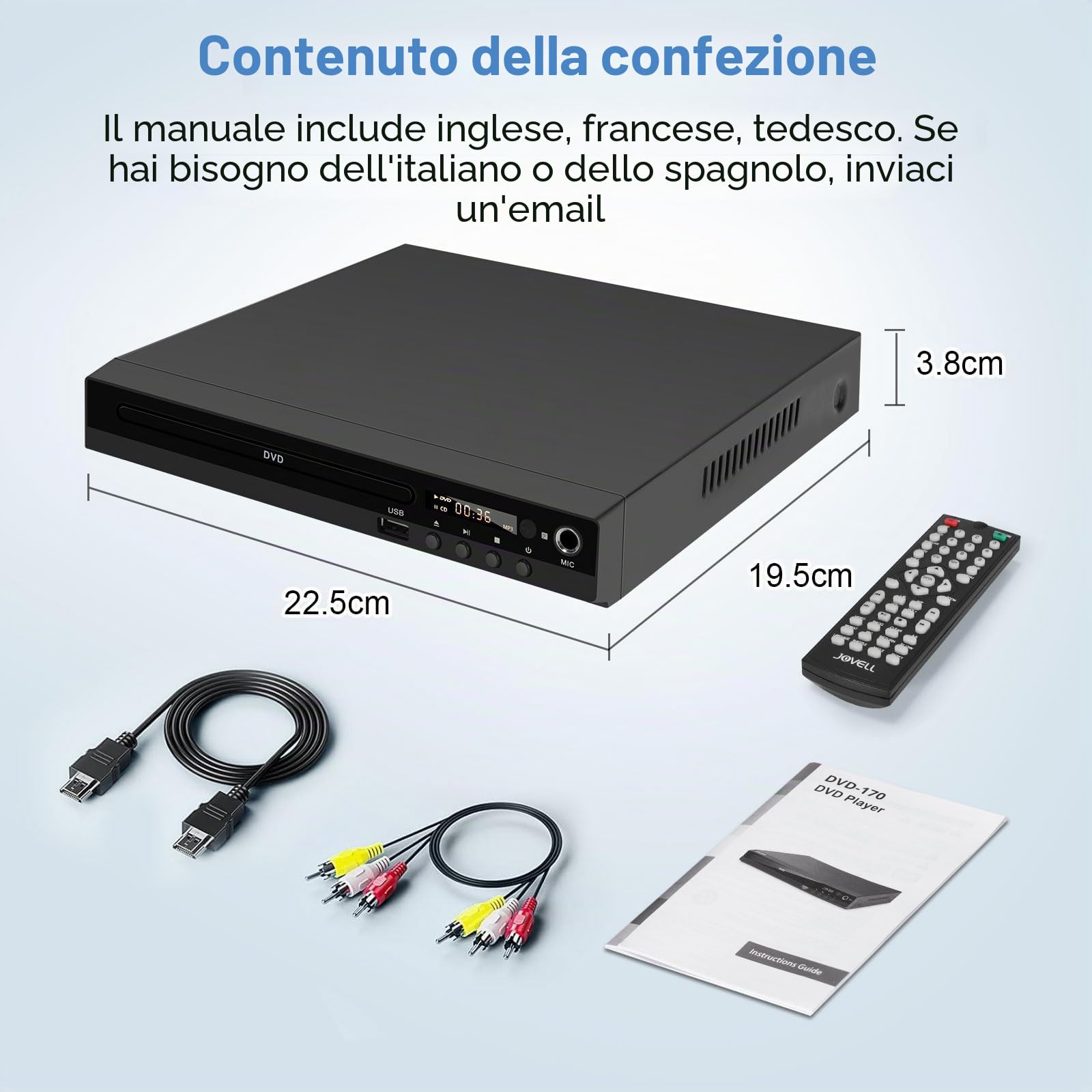 Lettore DVD 170 con porta scart 1080P HD senza regioni con uscita HDMI, uscita AV, sistema TV PAL NTSC, supporto ingresso MIC, ingresso USB (con scart)