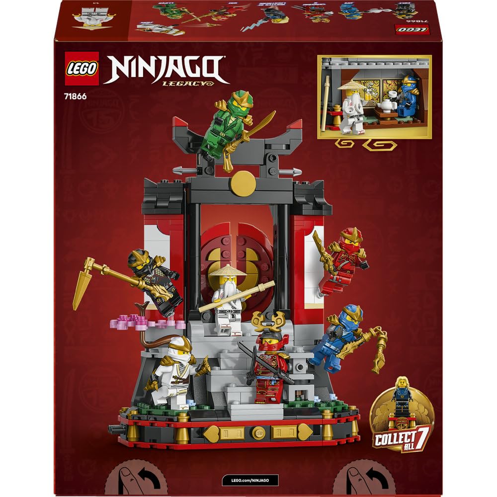 LEGO NINJAGO Ozdoba z postaciami ninja — 15-lecie, kolekcjonerski zestaw konstrukcyjny dla chłopców i dziewczynek, podstawka z ośmioma minifigurkami, pomysł na prezent urodzinowy dla 14-latka 71866