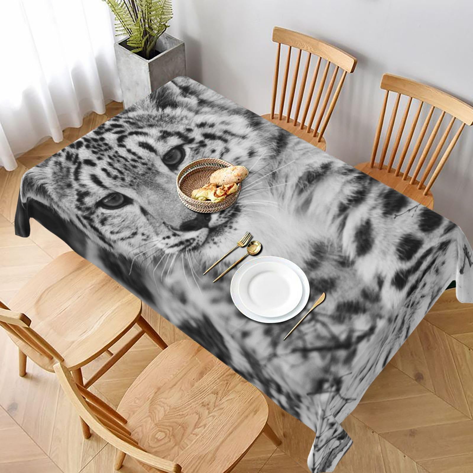 BNVSADC Snow Leopard Printed Rectangle Tablecloth 228x152 CM, Water Resistant Polyester Table Cloth Decorative Fabric Table Covers for Kitchen Dining Table Parties Camping
