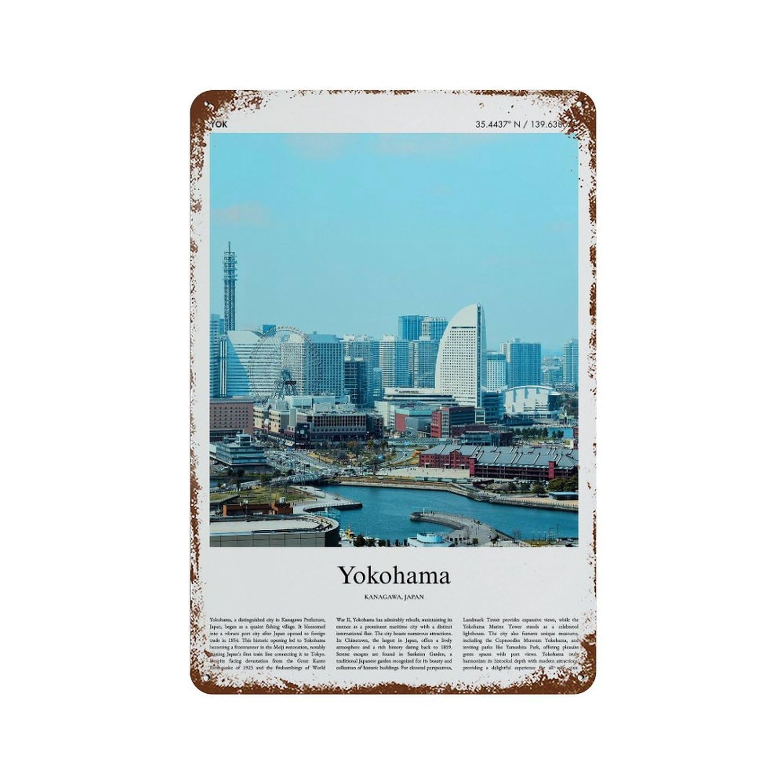 xiaoxiaoshen Yokohama Kanagawa, Japan City Scenery Wall Decor Art Metal Tin Poster Modern Home Decor Art Home Bar Shop Decorations Vintage Sign 30x20cm