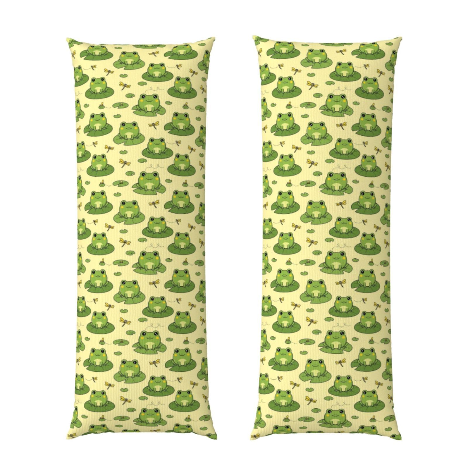 Body Pillow Cover 20x60 Cute Frog Animal Green Frogs, Plush Flannel Long Pillowcase with Zipper, Soft Cozy Cushion Protector, Wrinkle Free for Bed Sofa Home