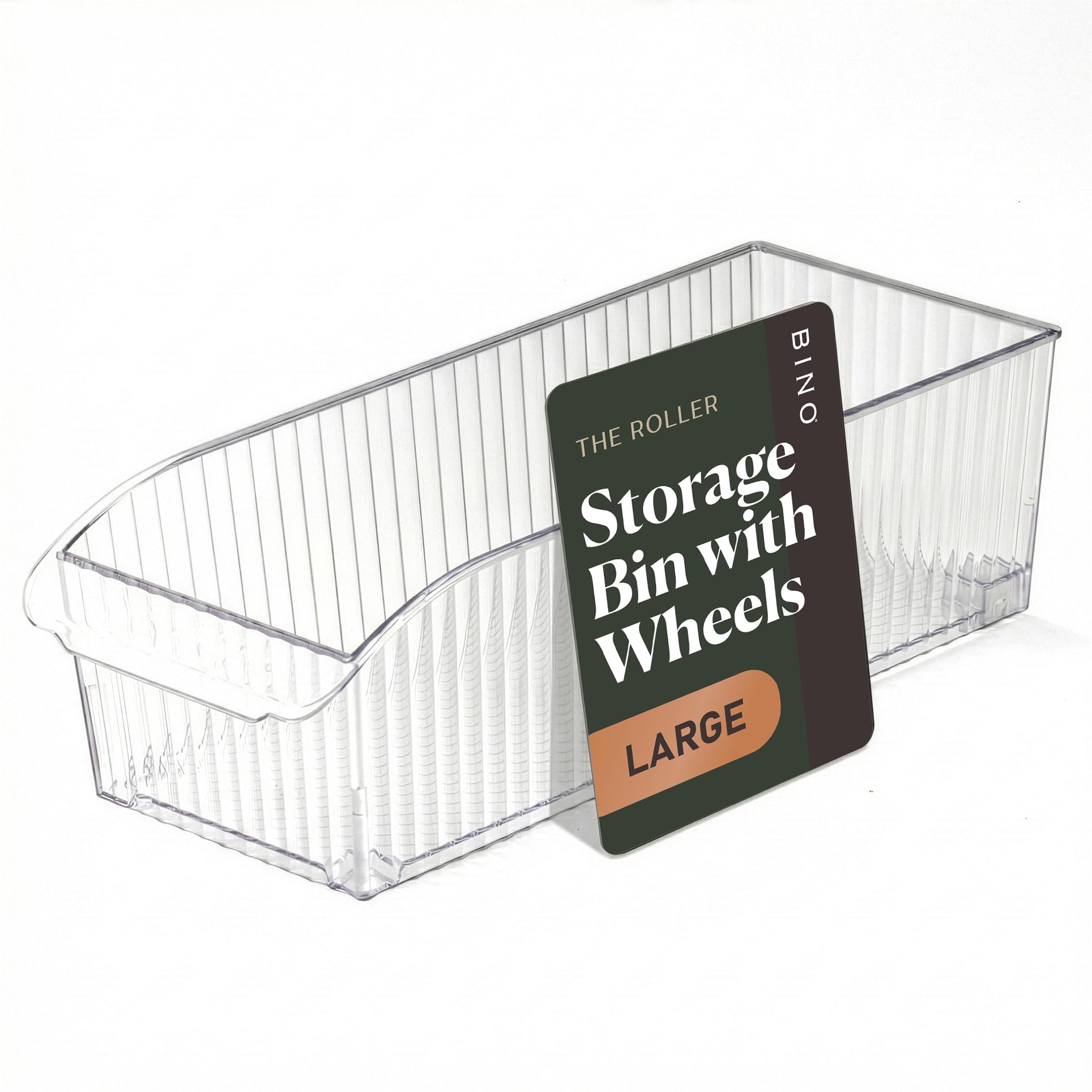 BINO | Plastic Storage Bins with Wheels, Large | THE ROLLER COLLECTION | Clear Storage Bins for Organization | Clear Containers for Pantry | Fridge & Freezer Organizer Bin Cabinet & Pantry Organizers