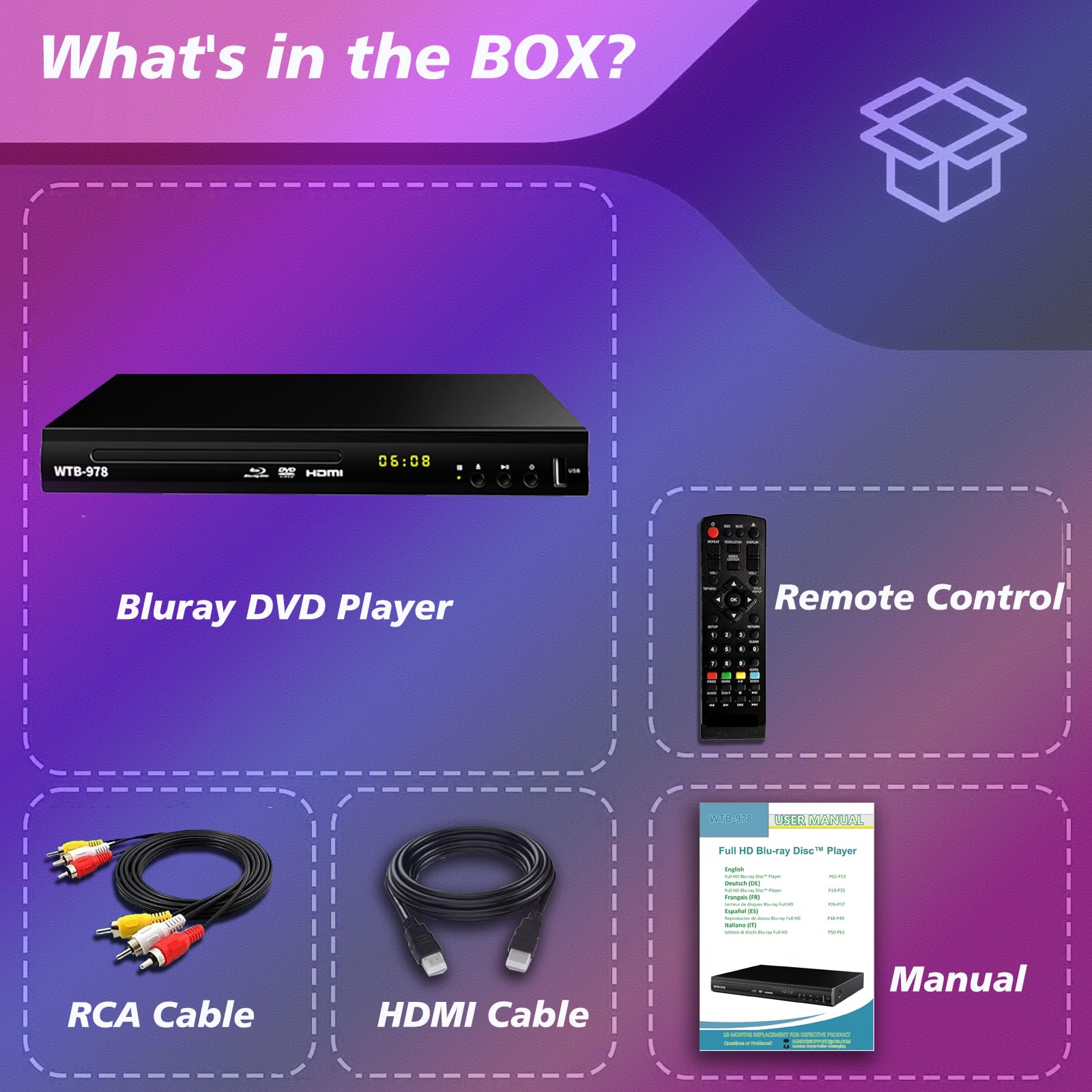 Lecteur DVD Blu-Ray Multimédia Dolby Audio Full HD 1080p HDMI Sortie AV Coaxiale Région B