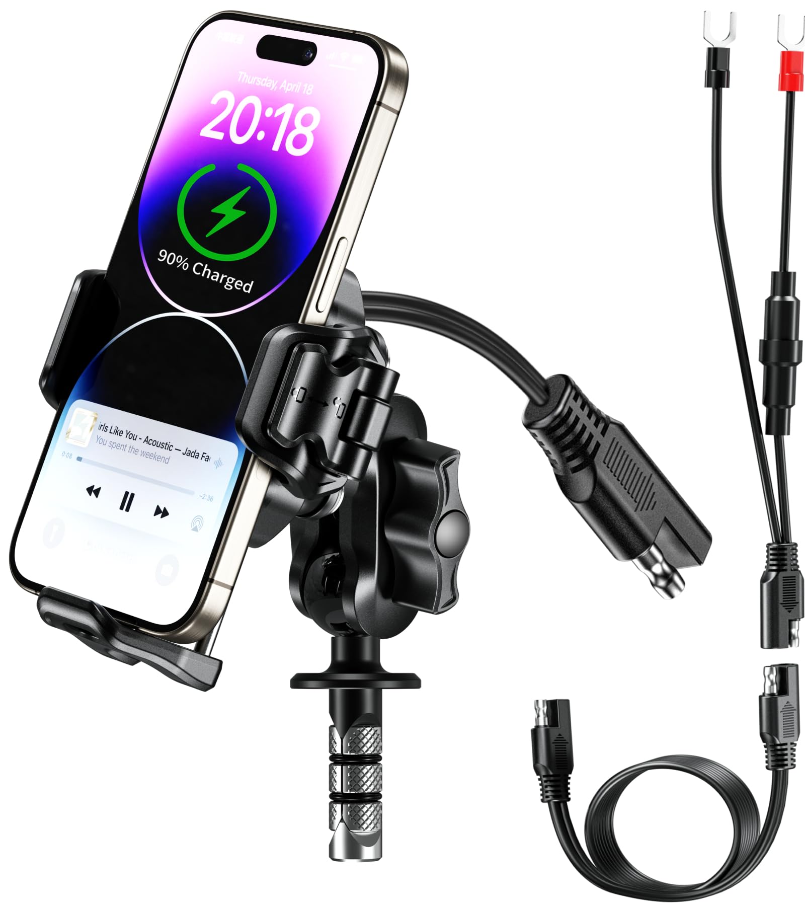 BRCOVAN Motorcycle Fork Stem Phone Mount with Wireless & USB-C Charger | Qi 15W & USB-C 36W, Anti-Theft, with Vibration Dampener, 1s Locking, Don't