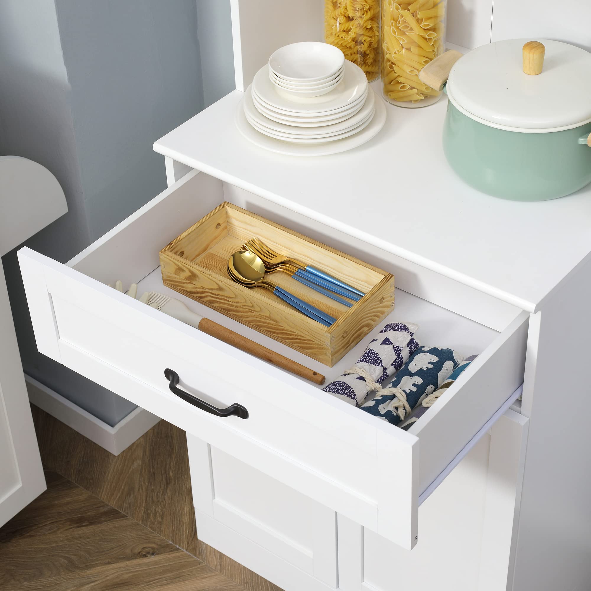 HOMCOM Alacena de Cocina Mueble Buffet de Cocina con 4 Puertas Cajón y Estantes Ajustables para Salón Comedor Estilo Moderno 60x38x161 cm Blanco