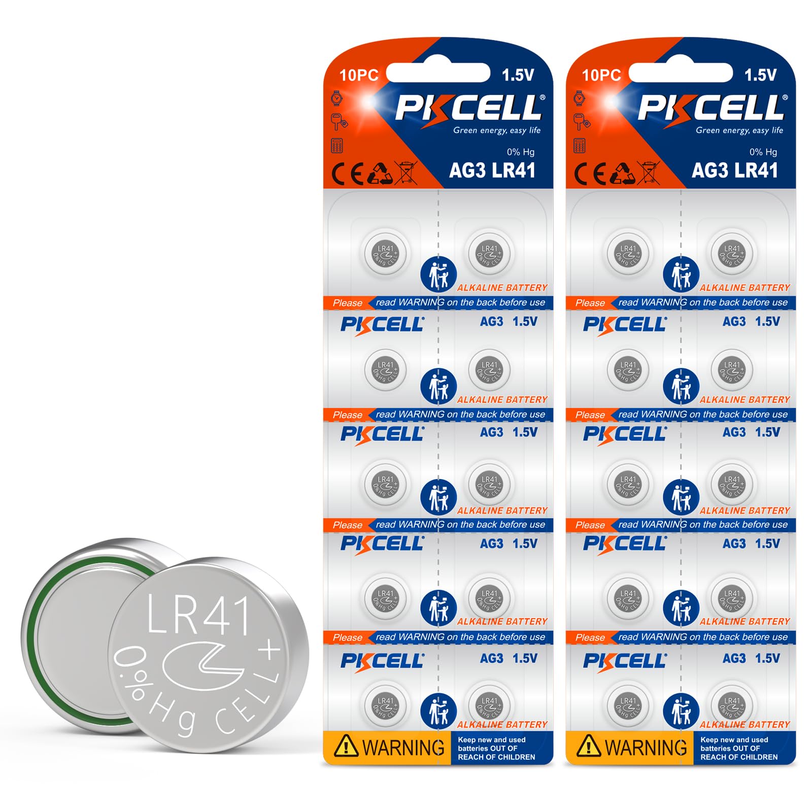 PKCELL 20 Pack LR41 Button Batteries AG3 LR41 Battery