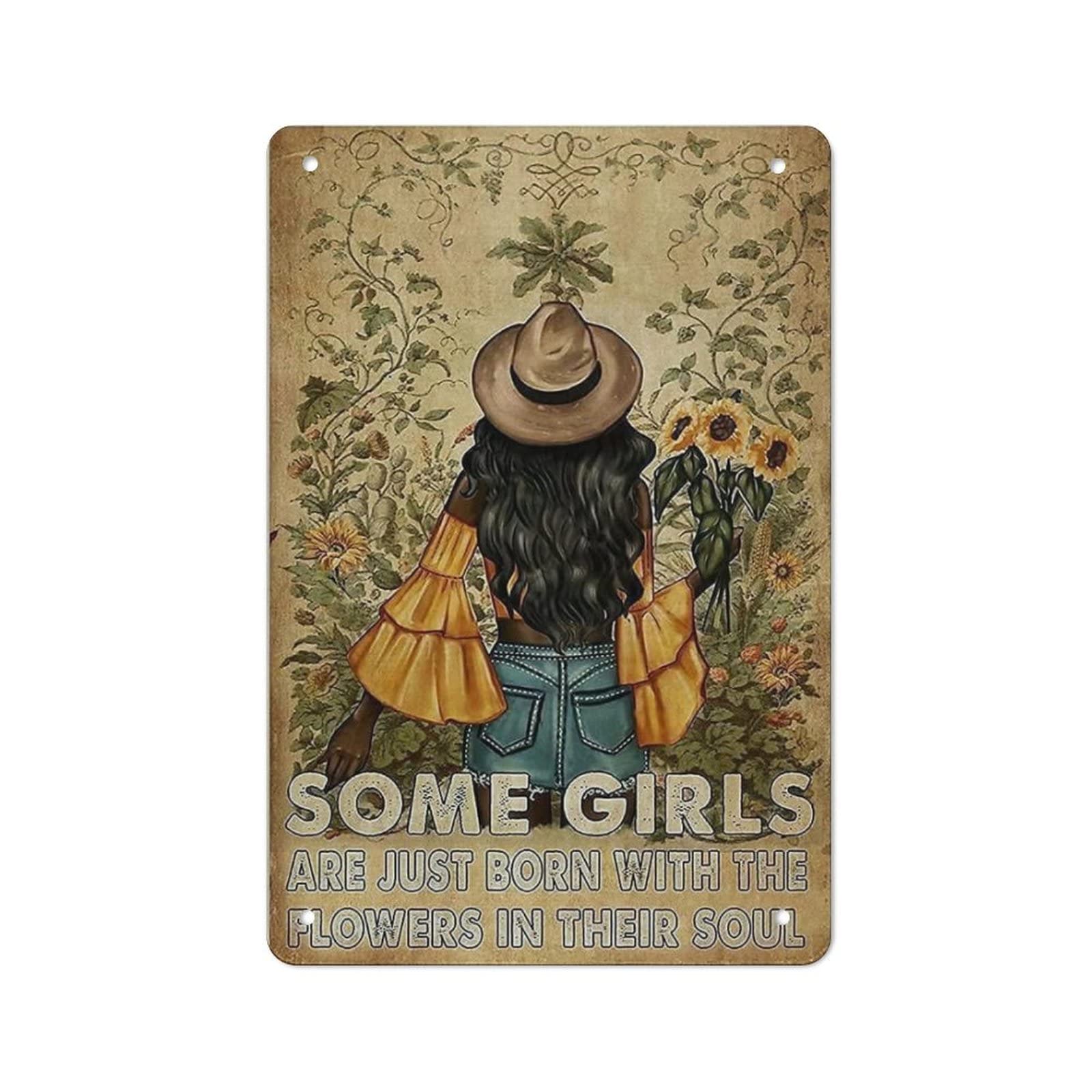 AOOEDM Some Girls Are Just Born with The Flowers And Their Soul Metal Tin Sign for Home Bar Pub Kitchen Wall Art Deocr Man Cave Vintage Metal Sign Poster Plaque Signs Quotes Sign